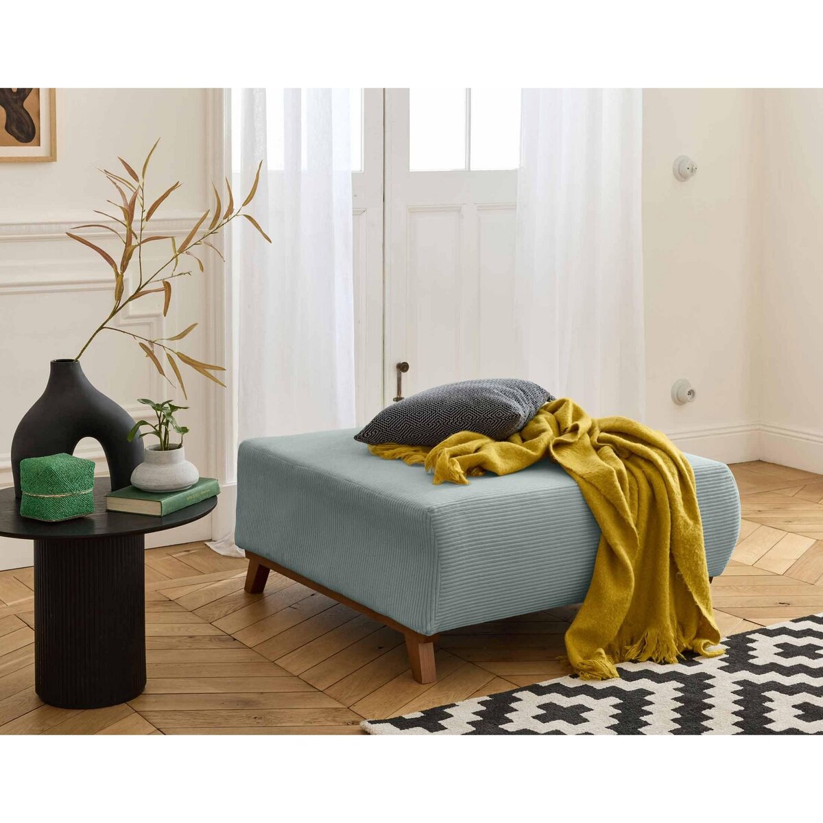 BEST MOBILIER Cristal - pouf modulable - 95 cm - en velours côtelé