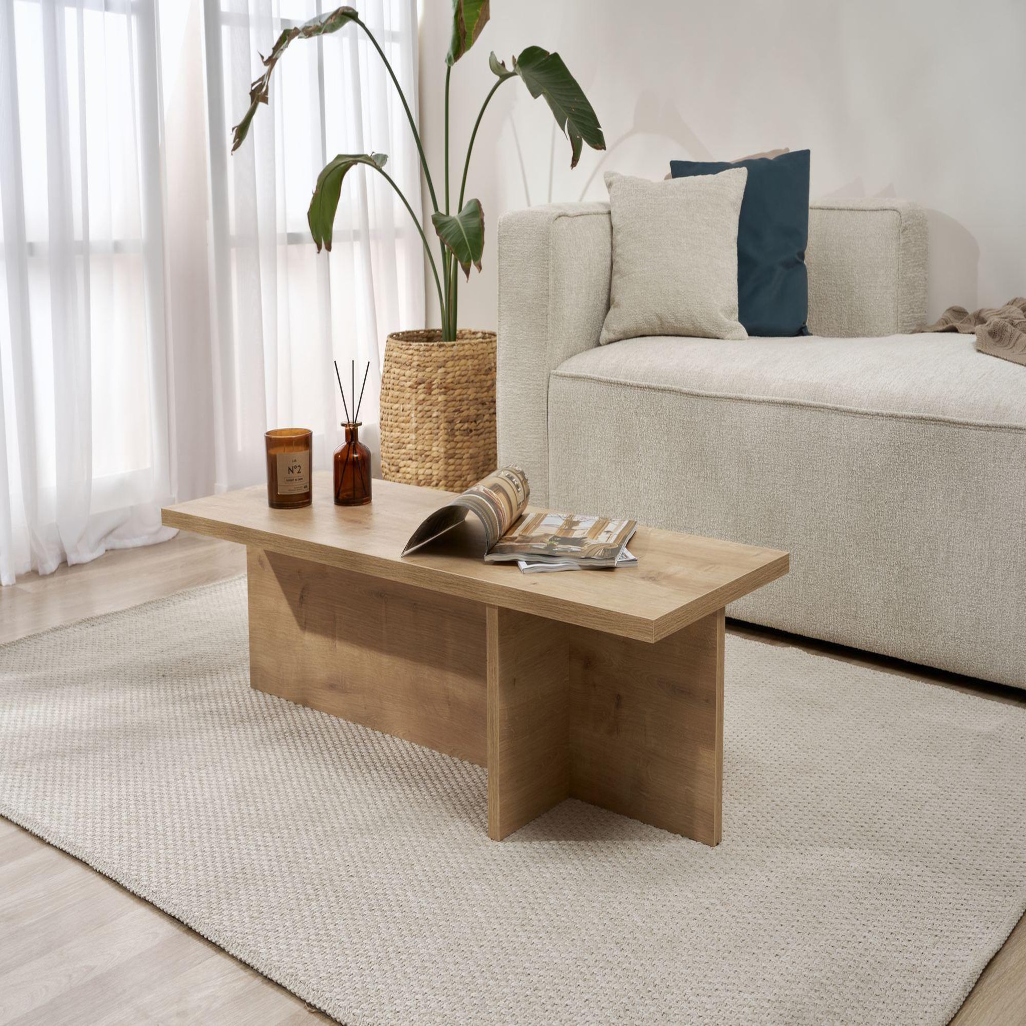 Voir la diapositive 3 : Habitat et Jardin Table basse en bois  harbor  - 120 x 45 x 30 cm - chêne saphir