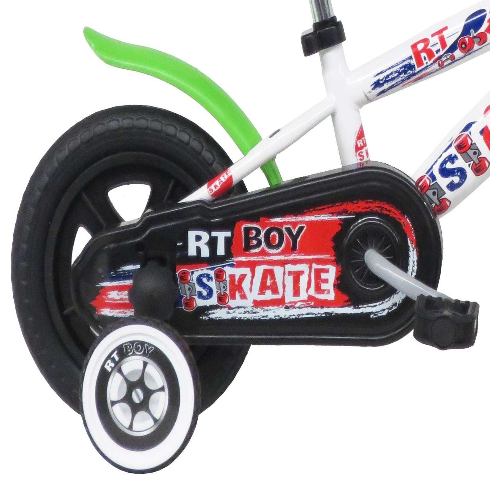 Voir la diapositive 2 : Vélo enfant - Modèle 10'' Skate pour enfant de 75/90 cm avec stabilisateurs - Plaque décorative avant et roues bâtons