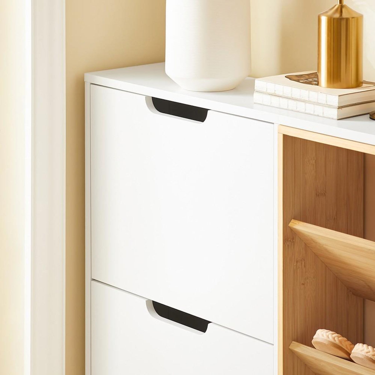 SOBUY SoBuy - Meuble À Chaussures à 4 tiroirs - Blanc - 126x47x85cm - Minimaliste - FSR183-NW