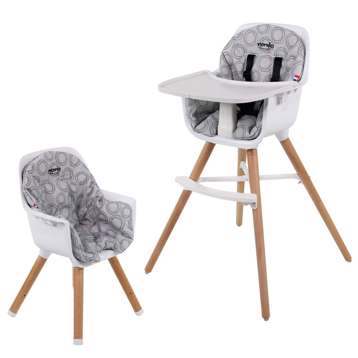 NANIA Chaise haute évolutive 2 en 1 - Paulette