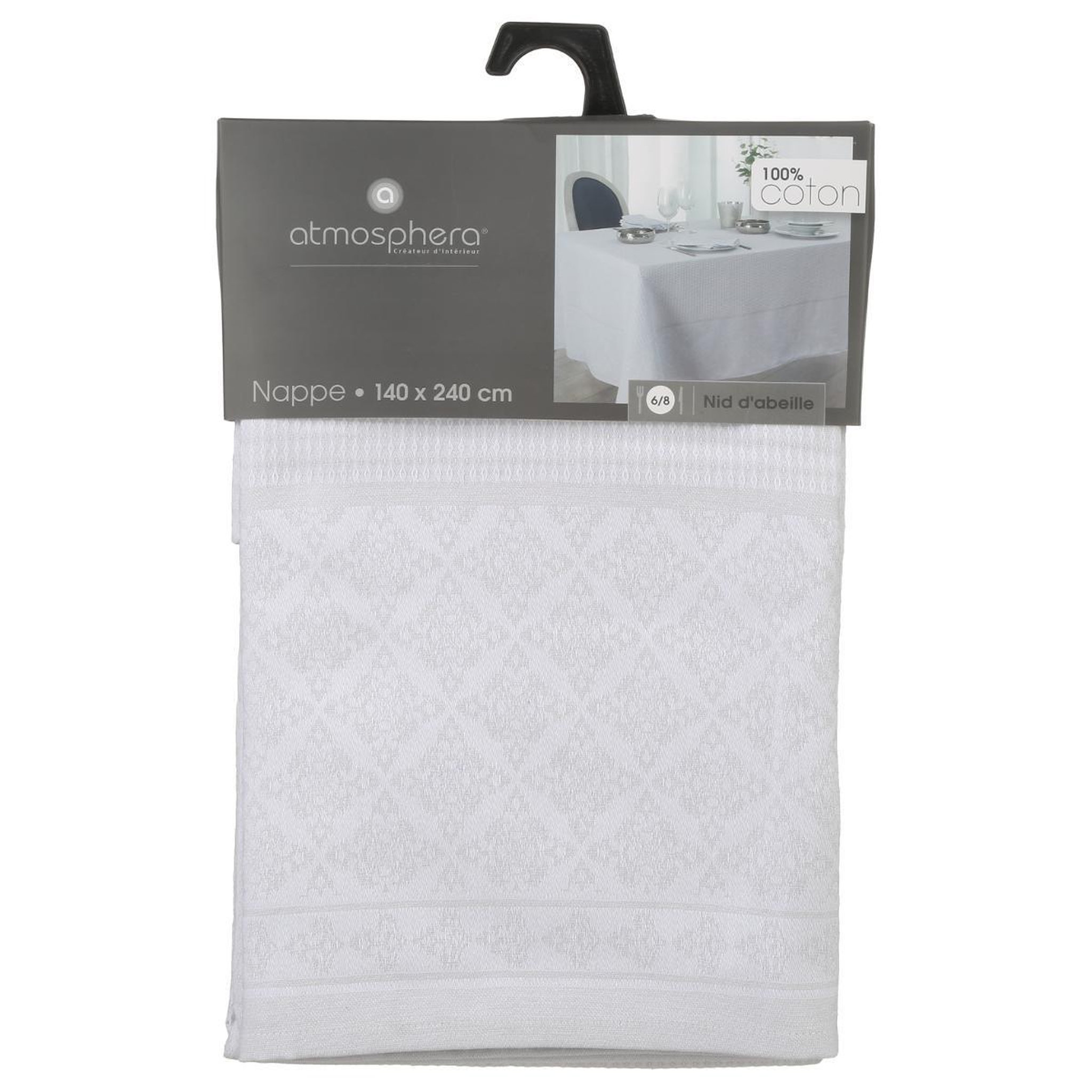 Voir la diapositive 4 : SECRET DE GOURMET Nappe  Jacquard Nid d'Abeille  140x240cm Blanc