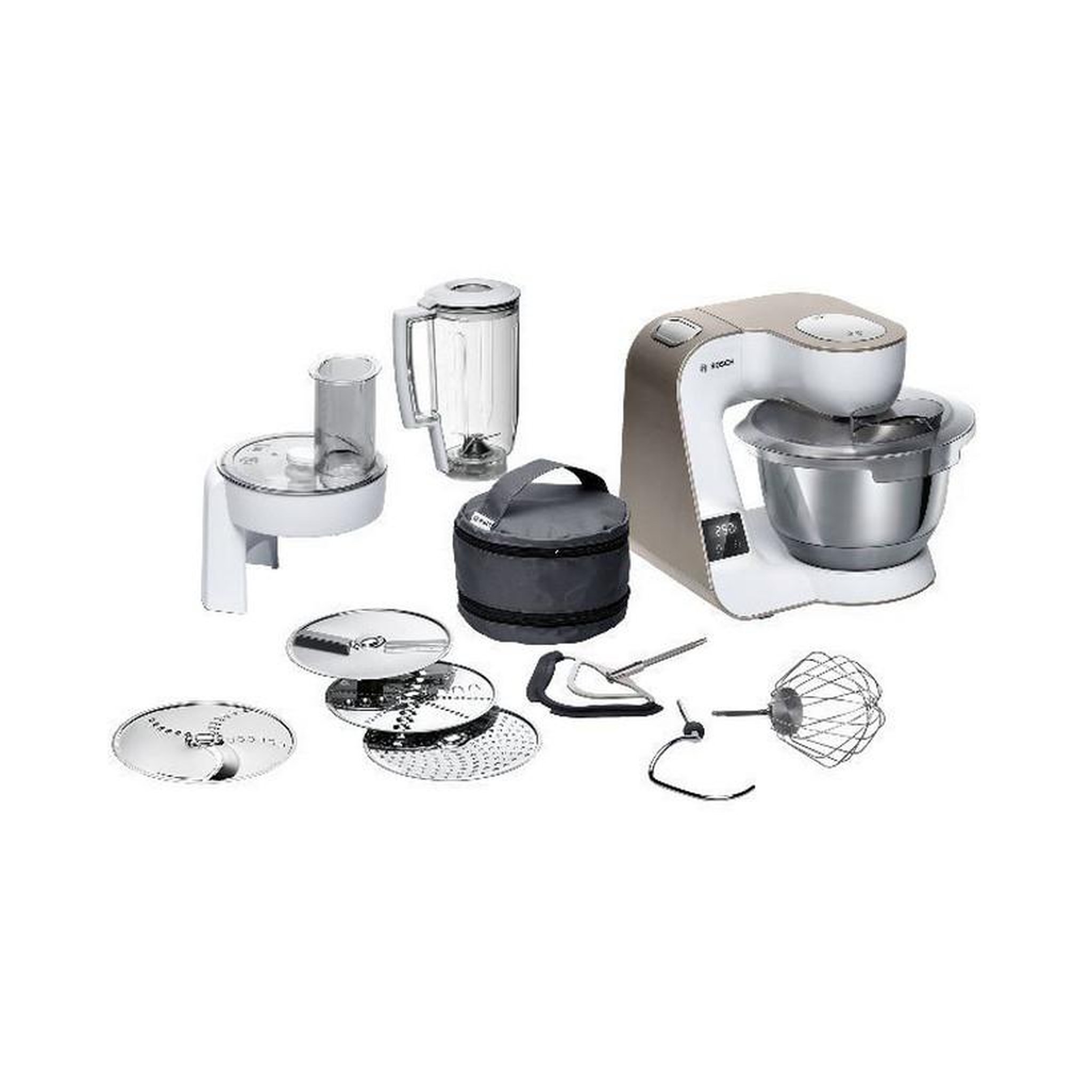 Voir la diapositive 2 : BOSCH Robot pâtissier multifonction 3.9l 1000w blanc/champagne - mum5xw20