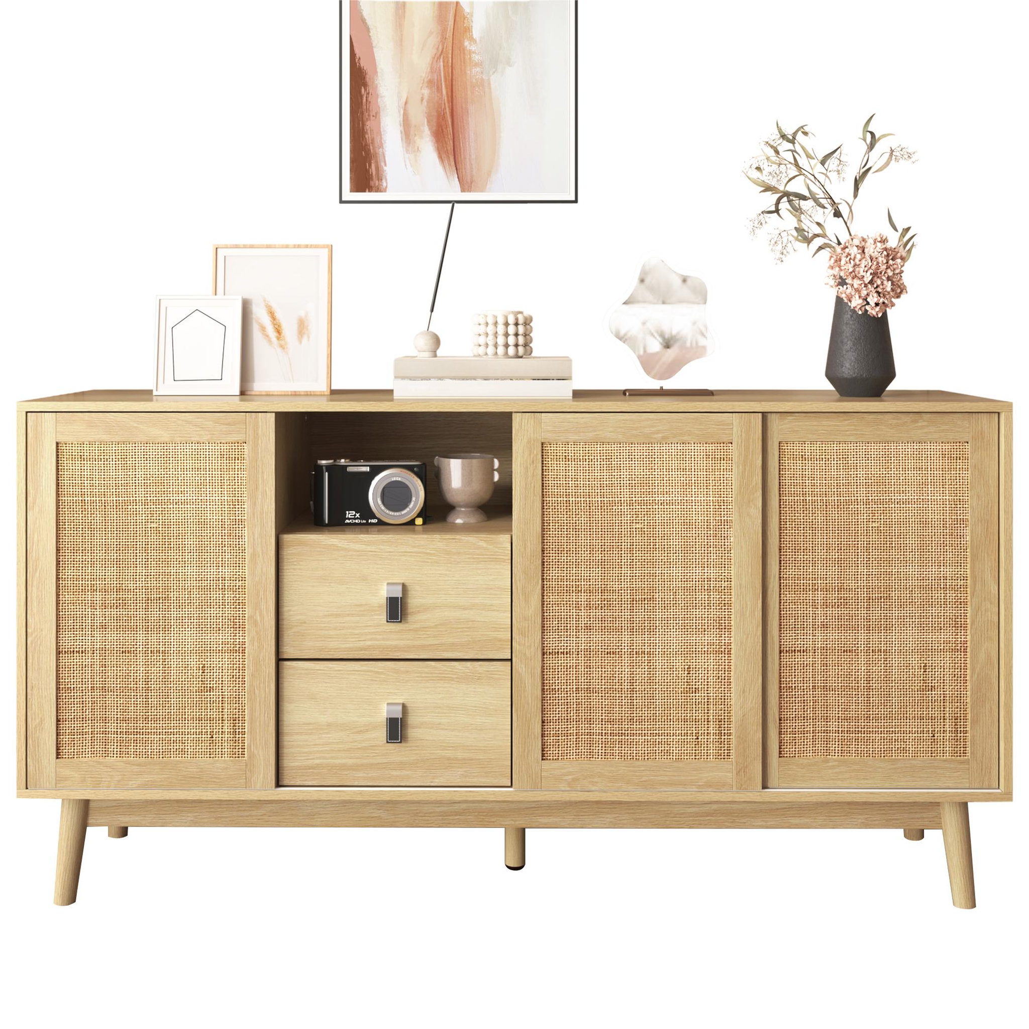 MERAX Buffet 3 porte(s) 2 tiroir(s) - 155 cm bois clair mdf