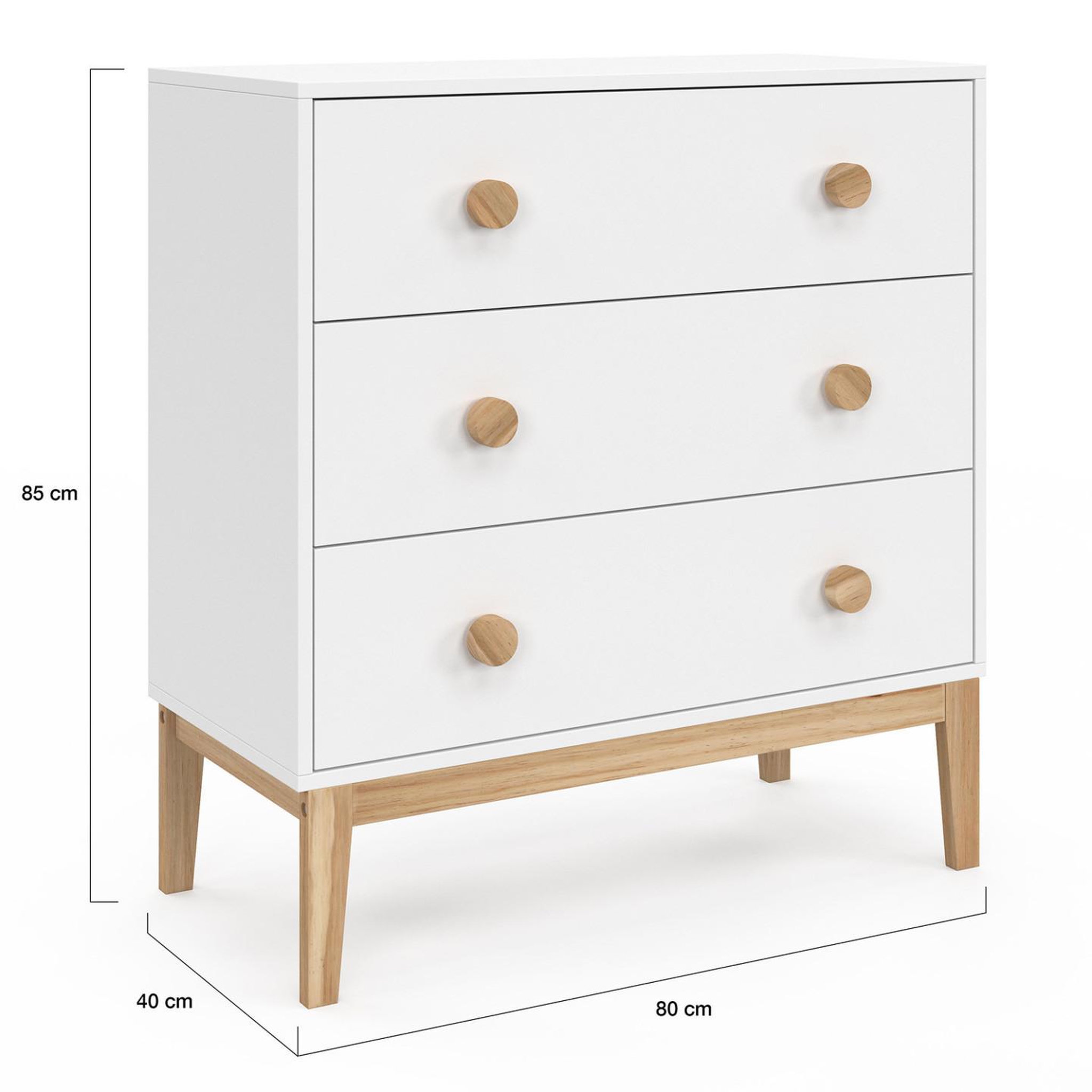 Voir la diapositive 5 : ID MARKET Commode 3 tiroirs jacob 80 cm enfant blanc et bois