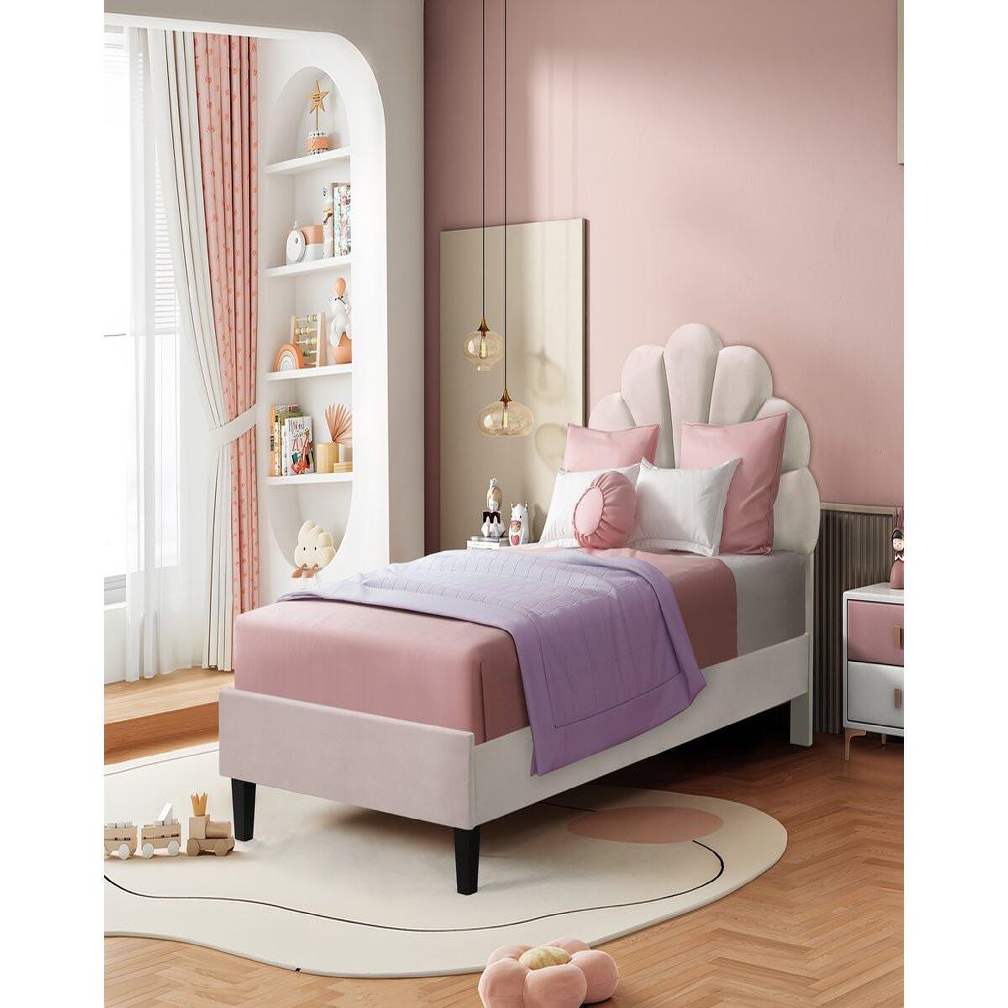 Voir la diapositive 2 : Habitat et Jardin Lit coquillage en velours  manon  - 90 x 190 cm - beige