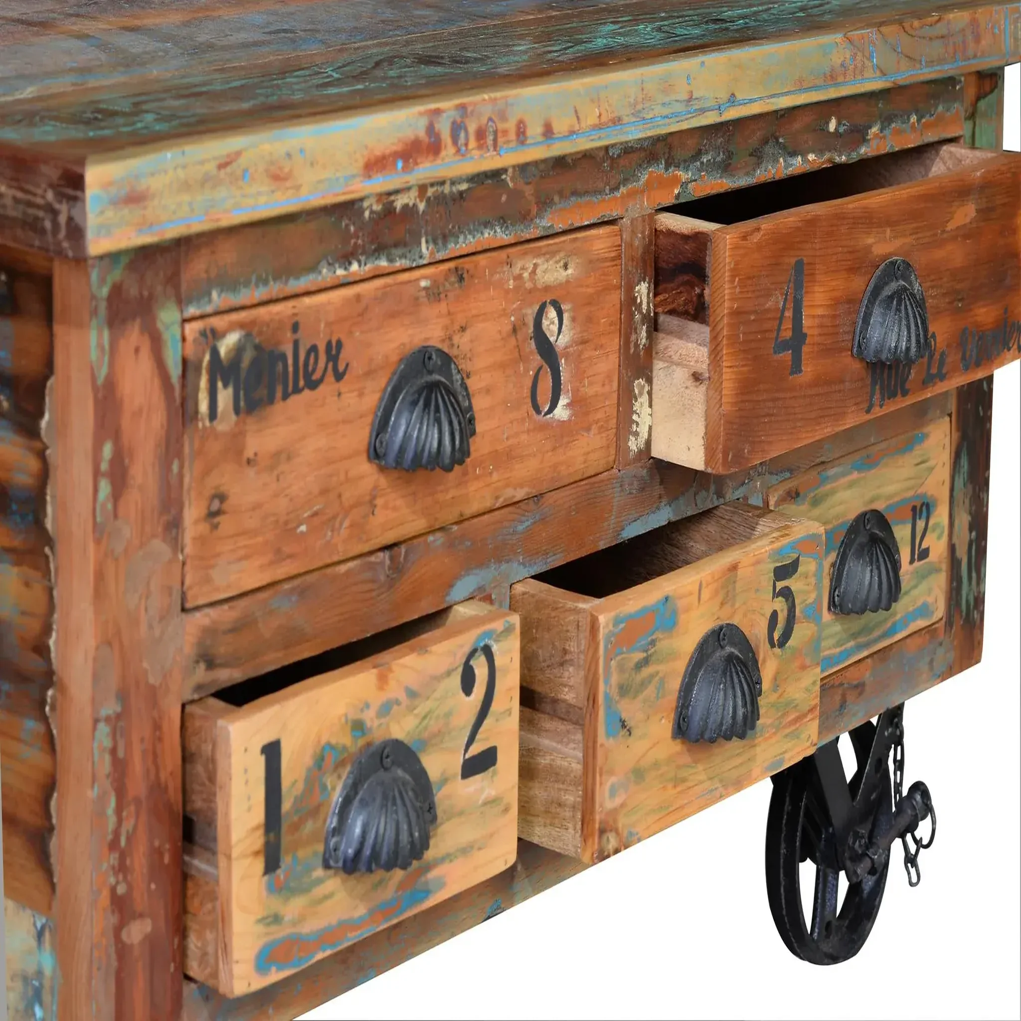 Voir la diapositive 5 : GINER Y COLOMER SL Table basse en bois recyclé 90 cm style vintage moderne