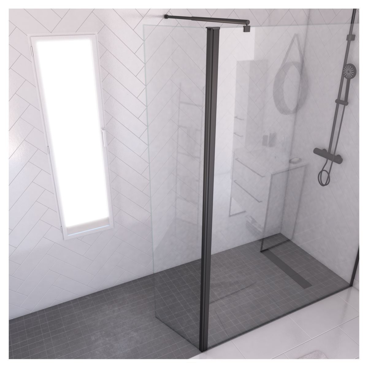 Volet pivotant pour paroi de douche à l'italienne profil noir 40x200 cm - PARMA 2 BLACK PIVOT
