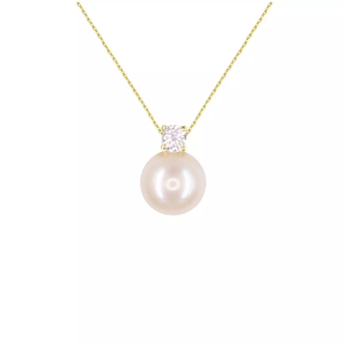 L'ATELIER D'AZUR Collier Femme Or Jaune Véritable - Pendentif Perle Orné d'un Zirconium