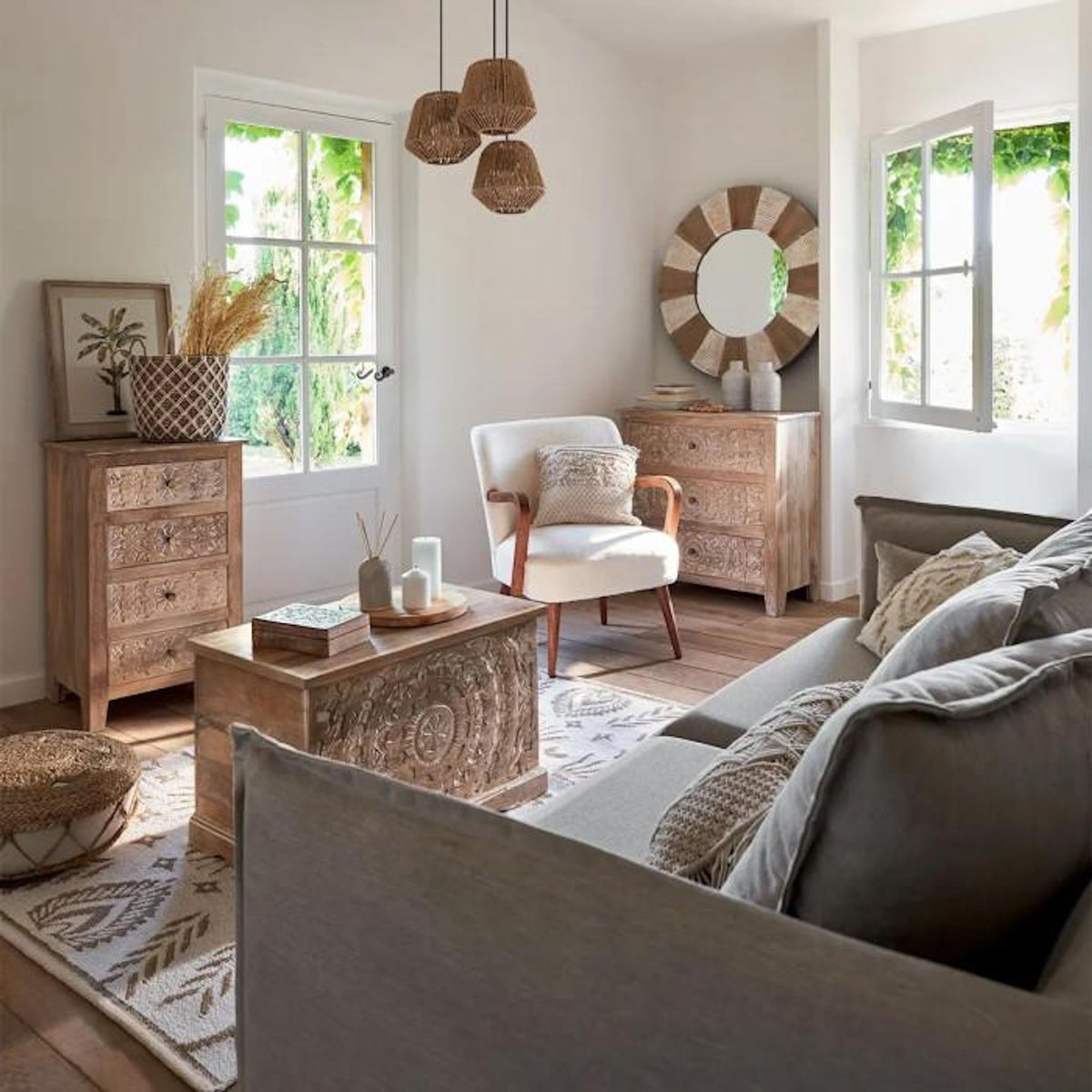 ATMOSPHERA Fauteuil de table effet velours Sango