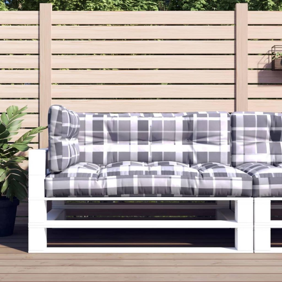 VIDAXL Coussins de palette lot de 3 motif a carreaux gris tissu