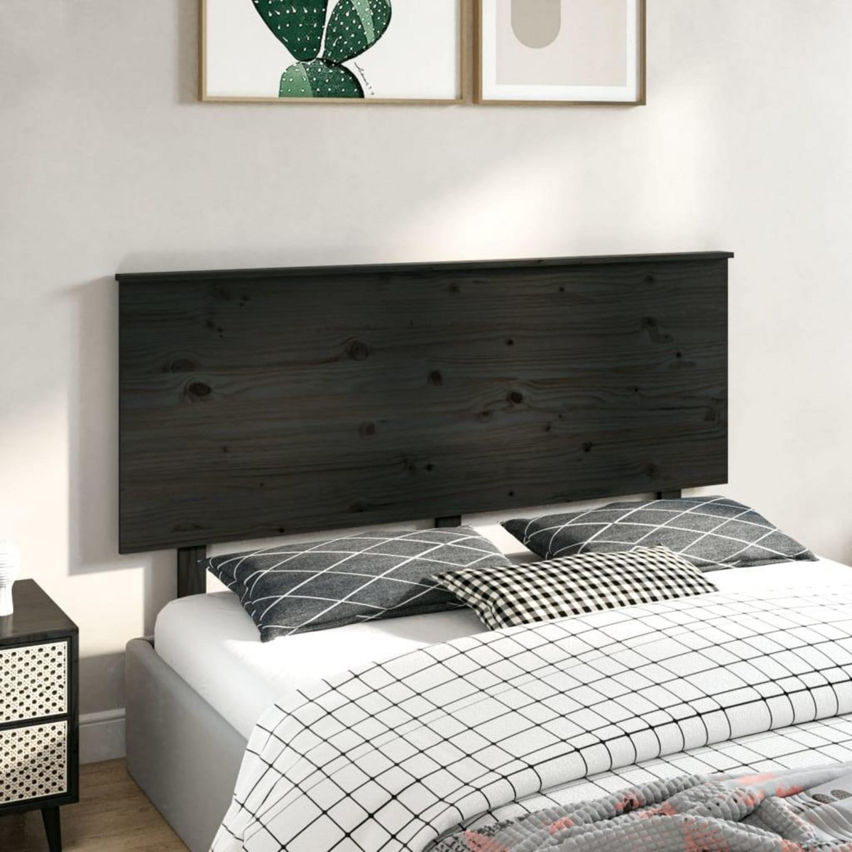 VIDAXL Tete de lit Noir 144x6x82,5 cm Bois massif de pin