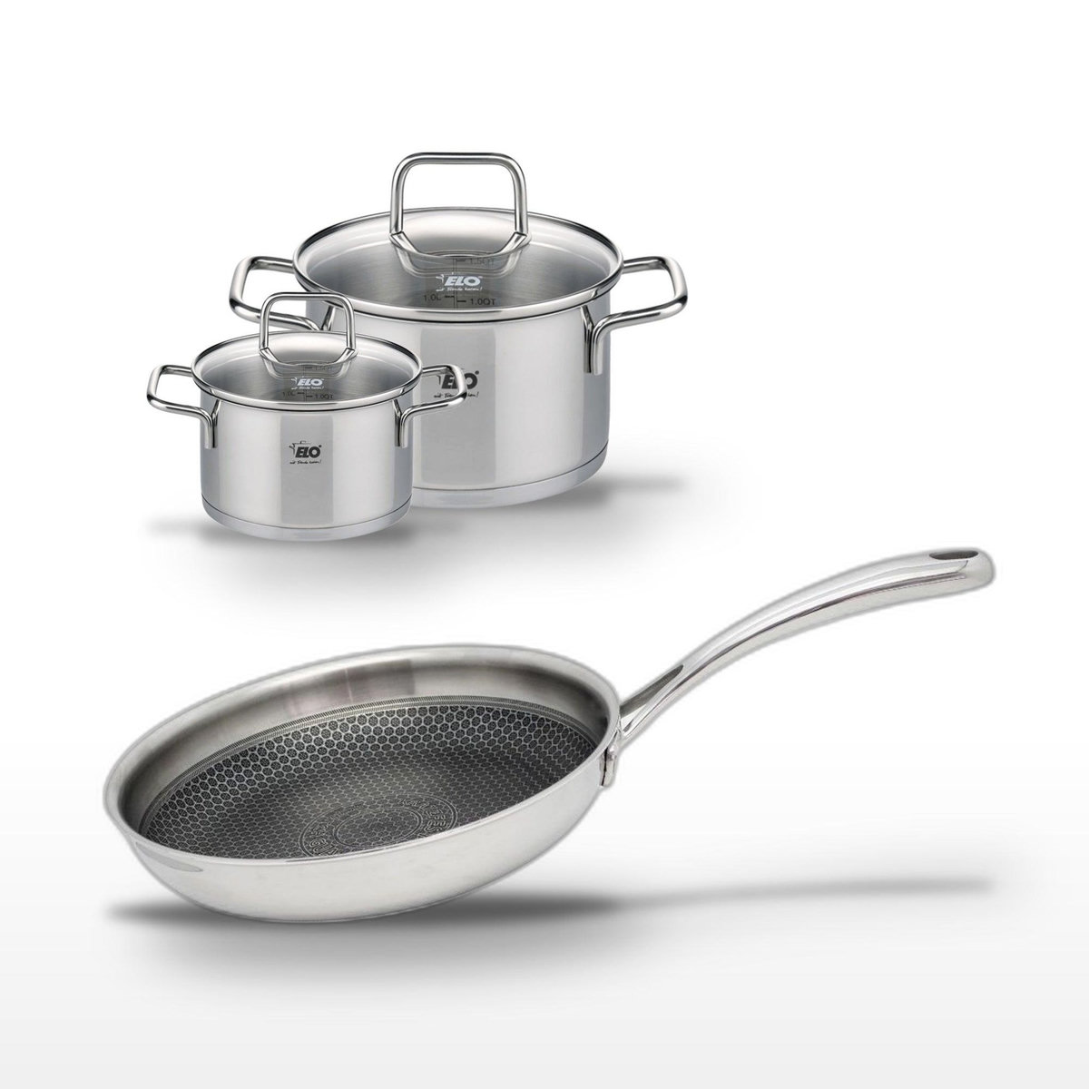 ELO Lot Poêle 28cm et 2 Faitouts 20/14cm Elo Relief Evolution