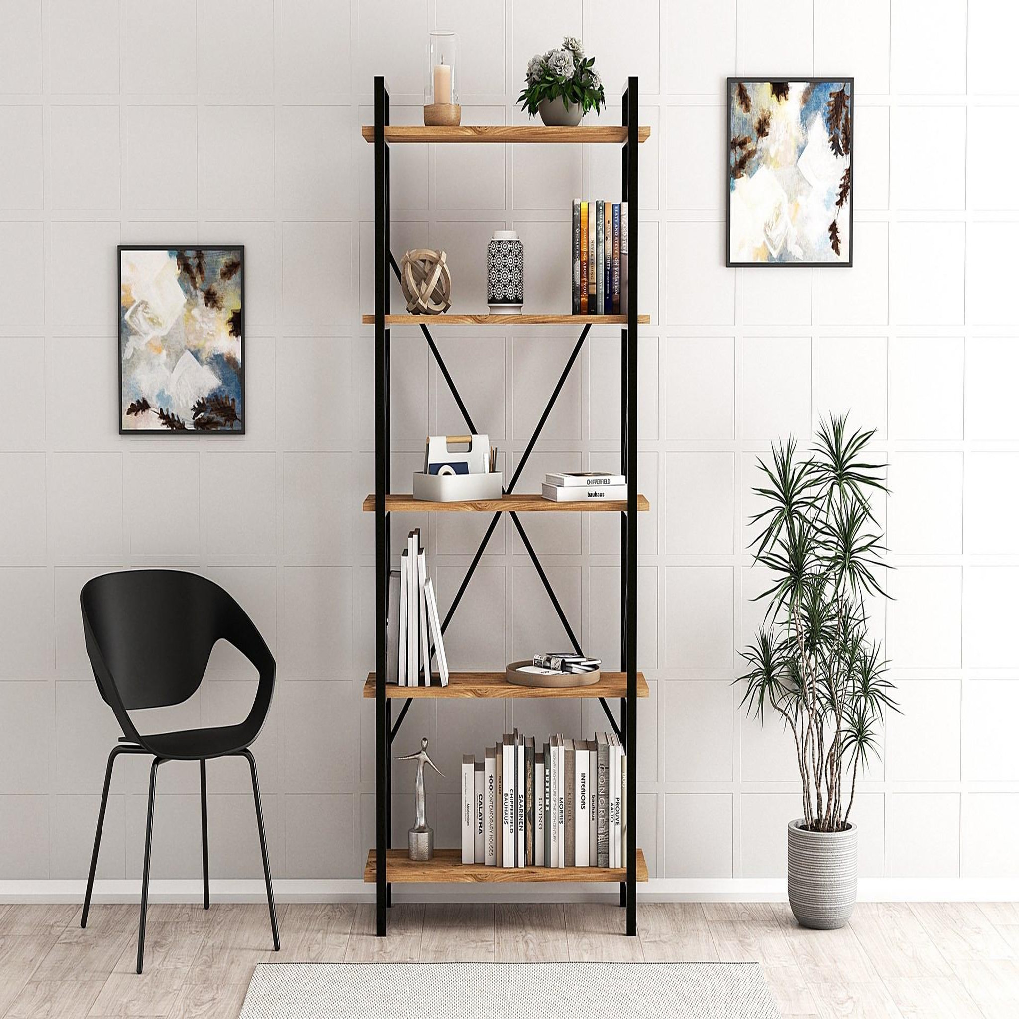 Voir la diapositive 2 : Habitat et Jardin Bibliothèque en bois  nero  - 90 x 33 x 180 cm - pin atlantiquenoir