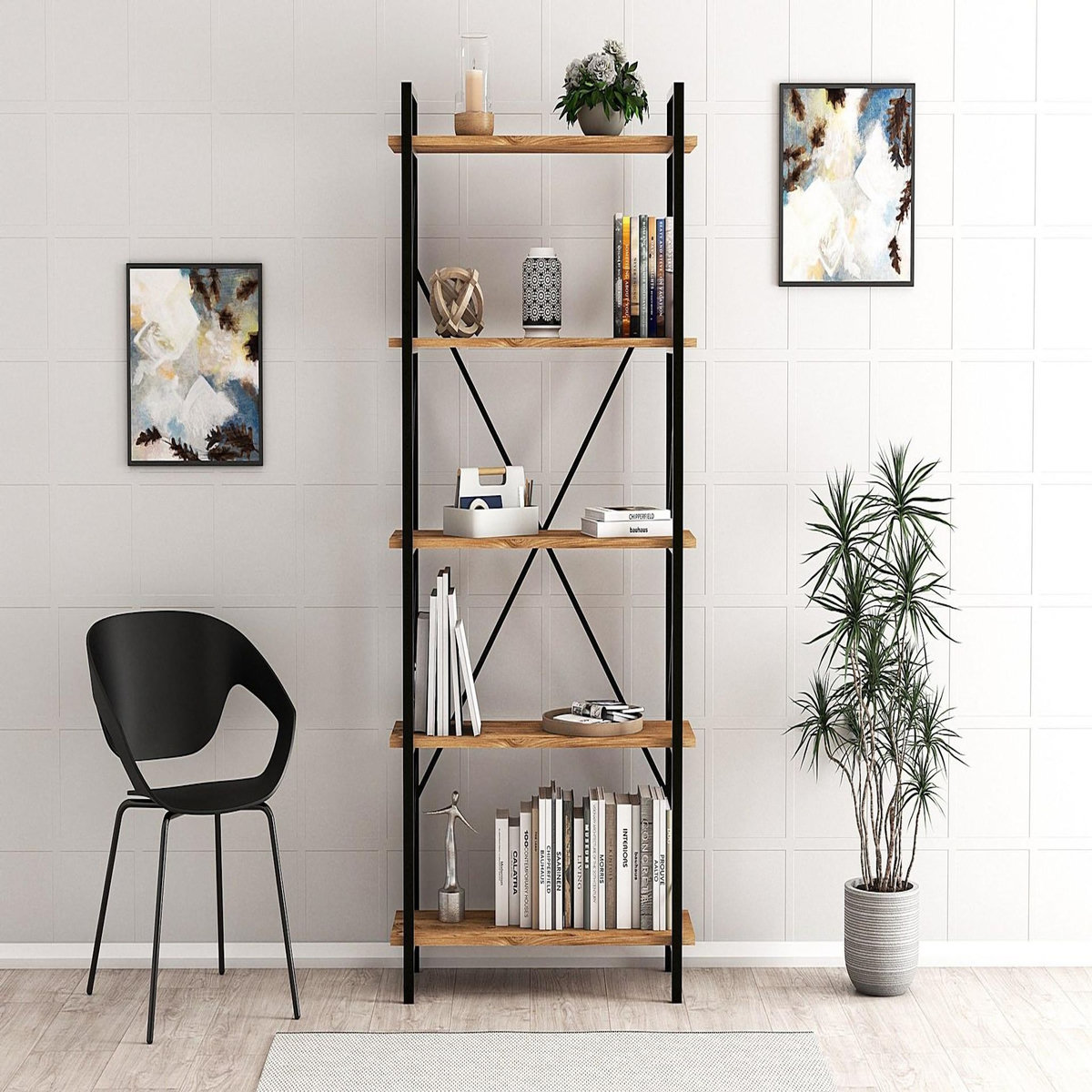 Habitat et Jardin Bibliothèque en bois  Nero  - 90 x 33 x 180 cm - Pin atlantiqueNoir