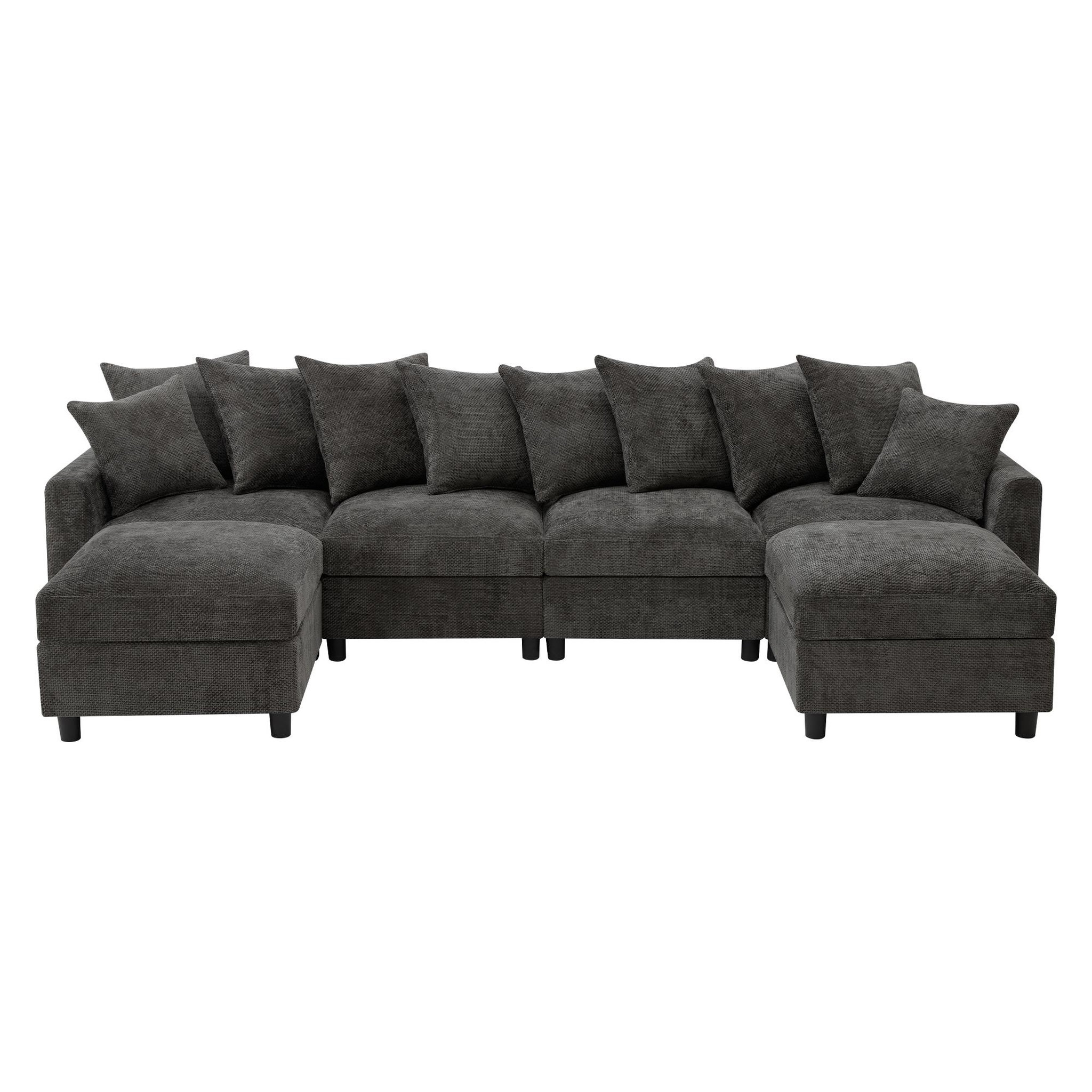 MERAX Canapé d'angle modulable 6 places u/l avec 2 poufs usb type-c tissu chenille. Coloris disponibles : Gris, Beige
