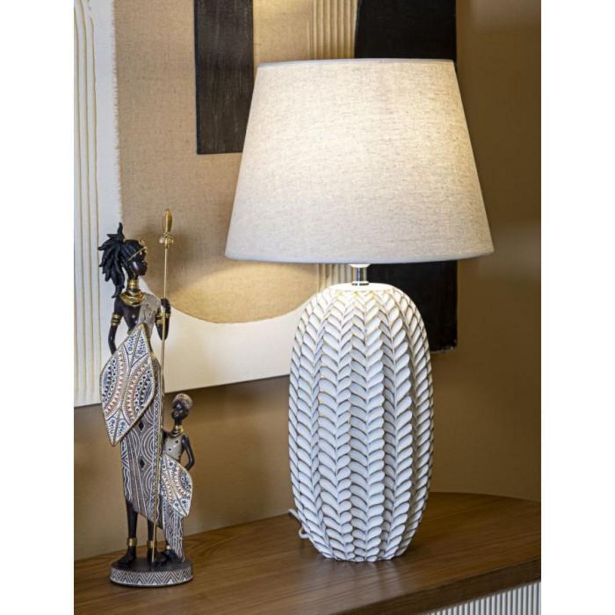 Paris Prix Lampe à Poser en Résine  Leaf  65cm Blanc