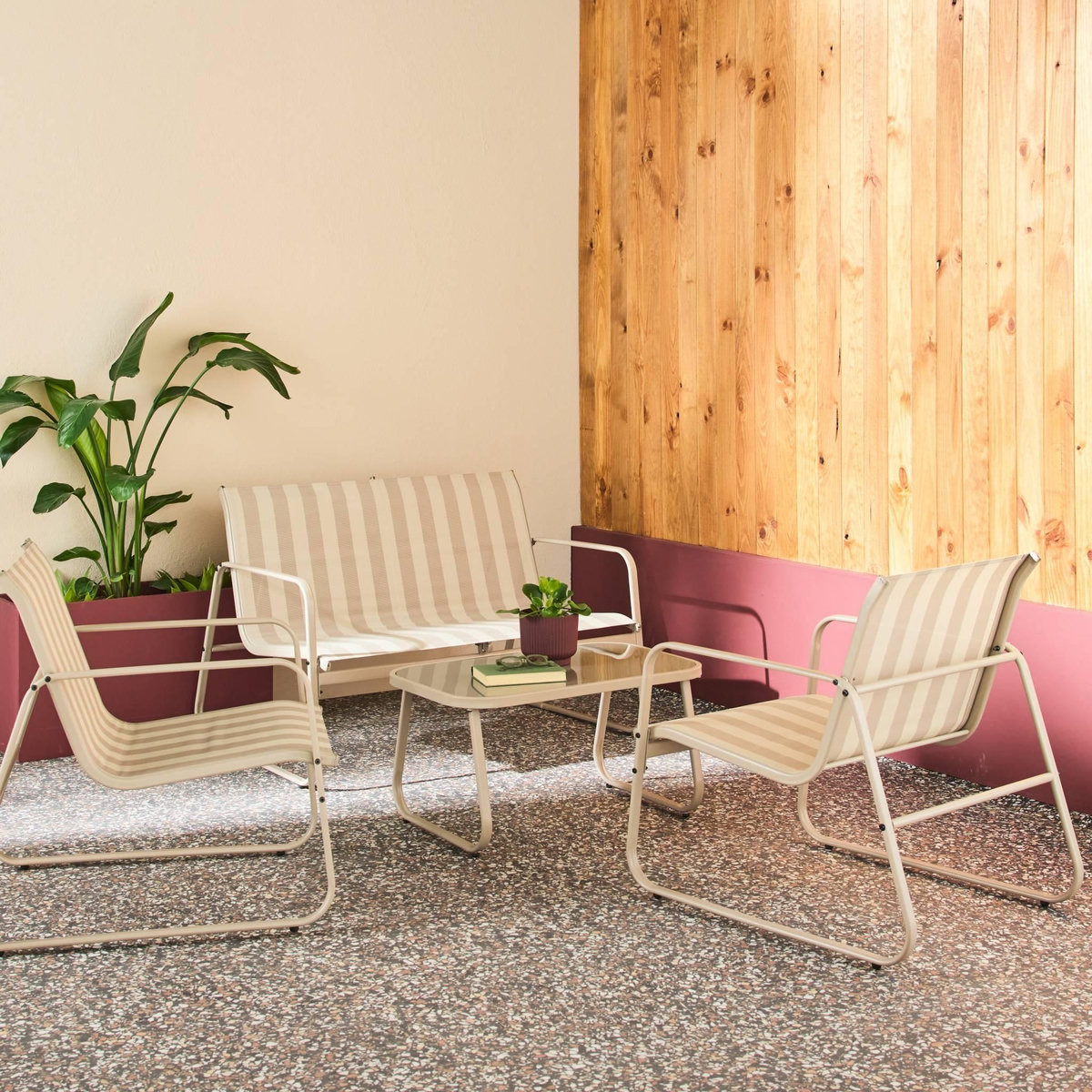 SWEEEK Salon de jardin en métal  et textilène pour 4 personnes, design