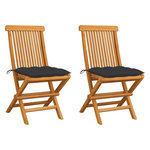 VIDAXL Chaises de jardin et coussins anthracite lot de 2 Bois de teck