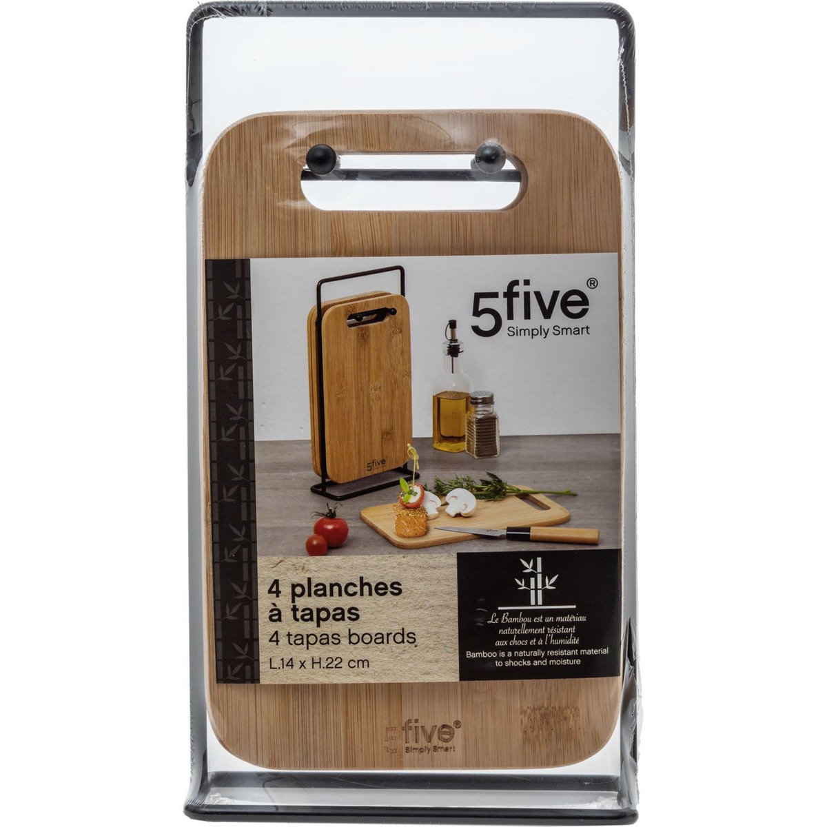 5 FIVE SIMPLY Set de 4 planchettes apéro en bois 