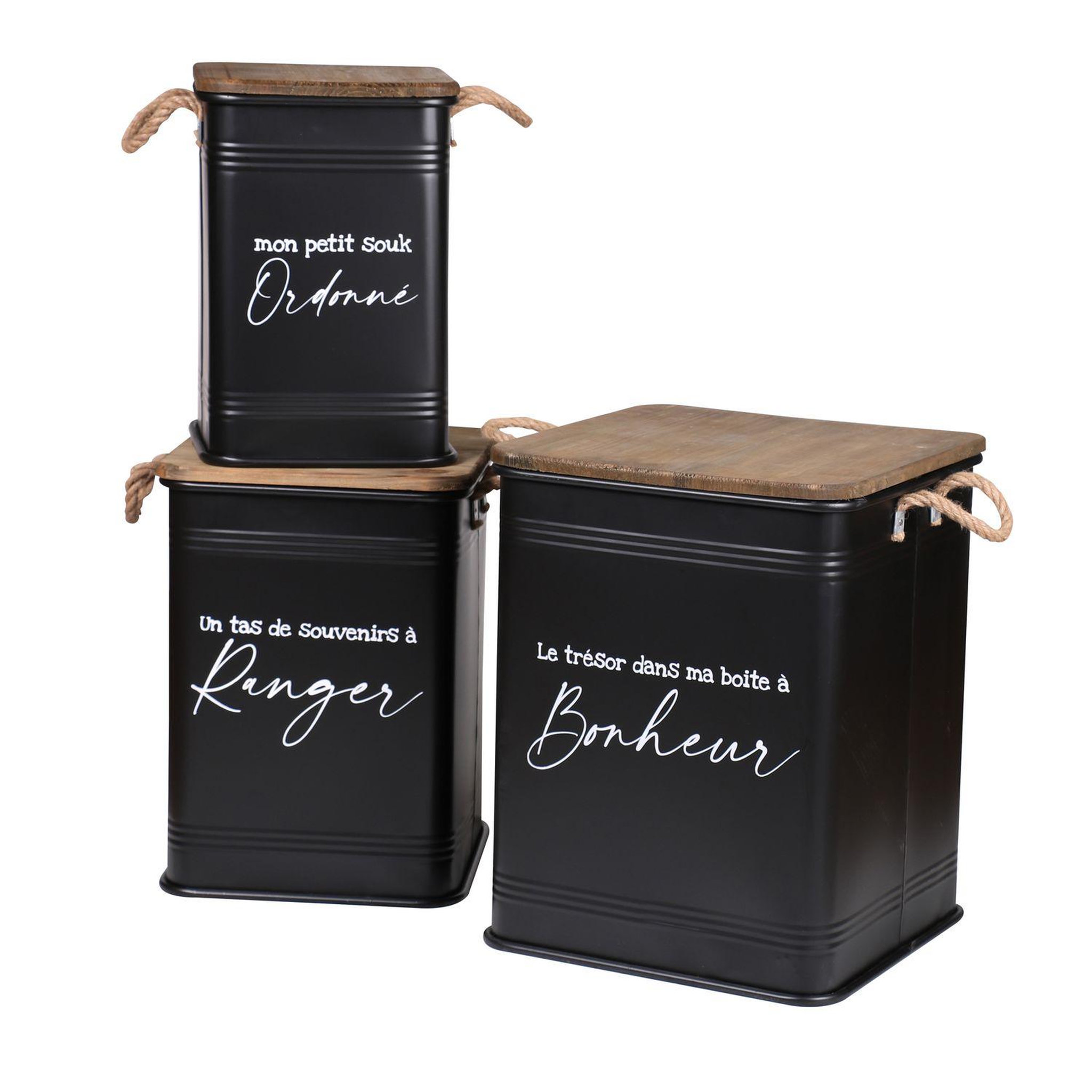 DIVERS Trio de caisse de rangementen métal Loft - H 51 cm. - Noir et Bois