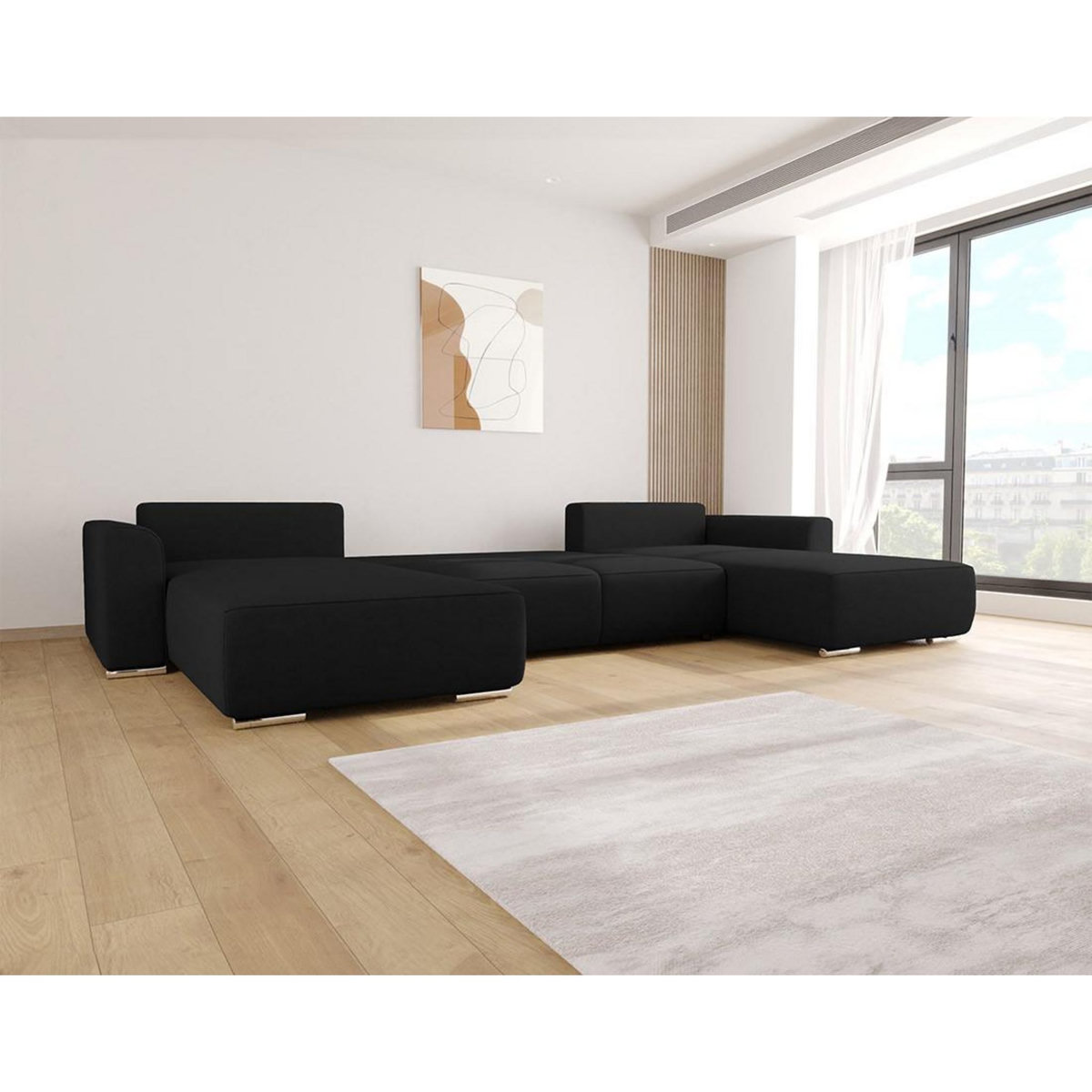 BEST MOBILIER Gabriel - canapé panoramique en u 7 places convertible avec coffre en tissu texturé