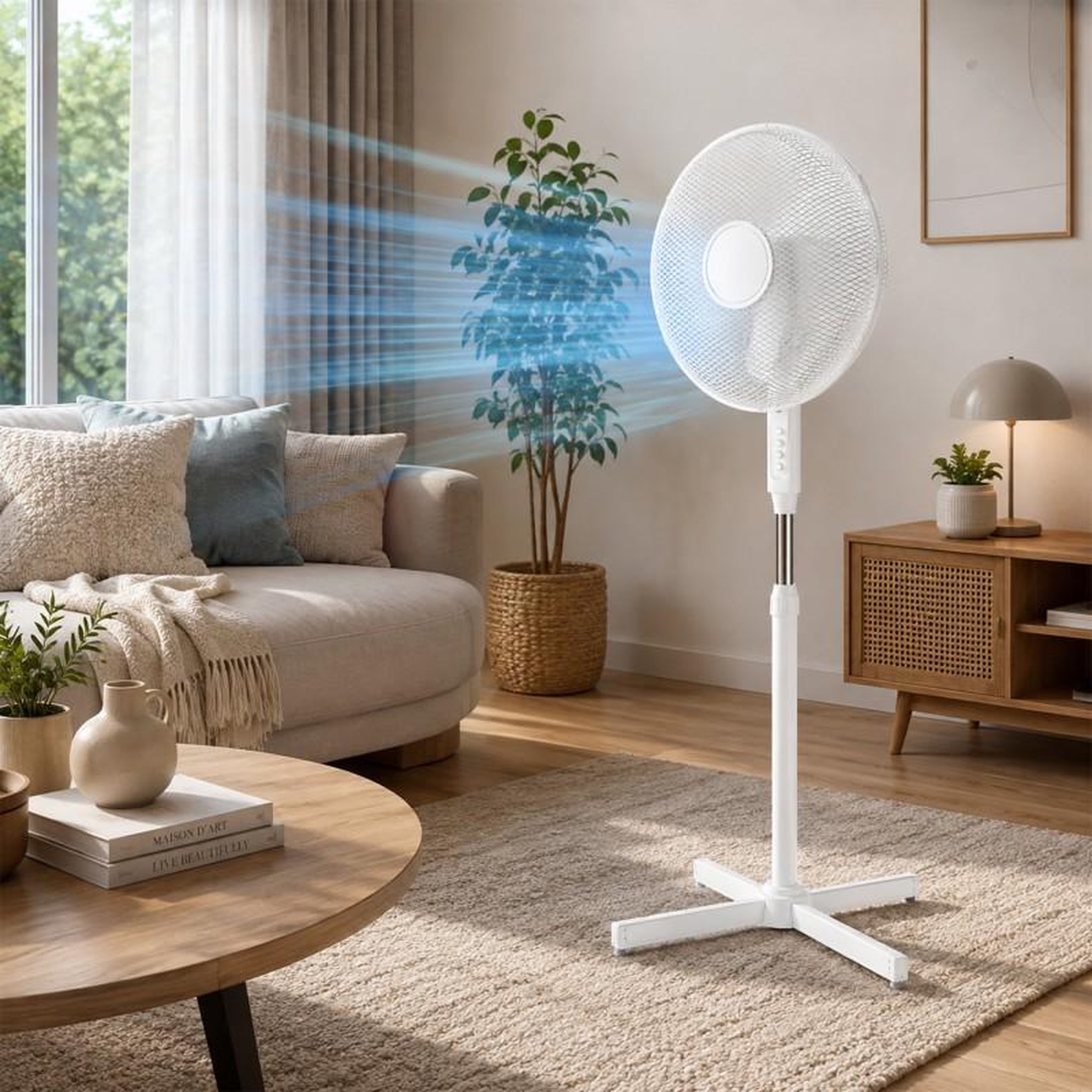 Voir la diapositive 3 : Ventilateur Sur Pied Silencieux 40 Cm – Blanc 40w