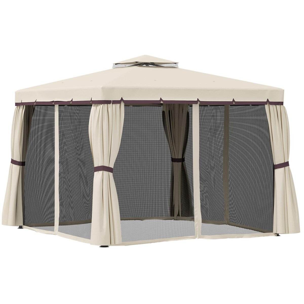 Toile de rechange pour pavillon tonnelle tente 296 x 296 cm polyester haute  densité - 4 rideaux et 4 moustiquaires - beige