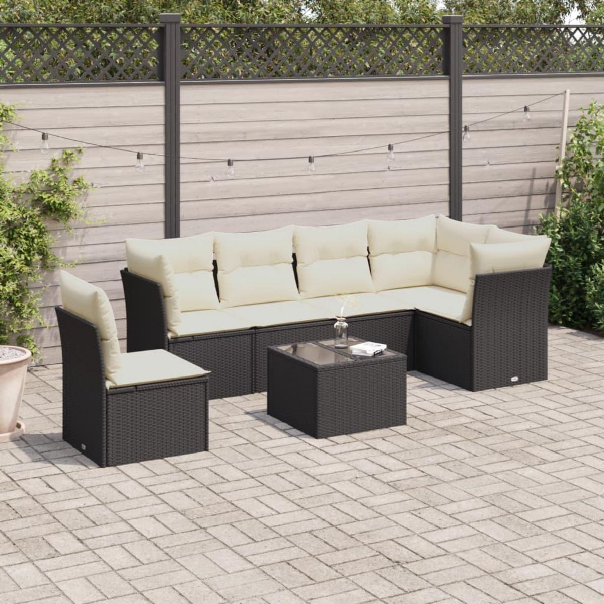 VIDAXL Salon de jardin 7 pcs avec coussins noir resine tressee