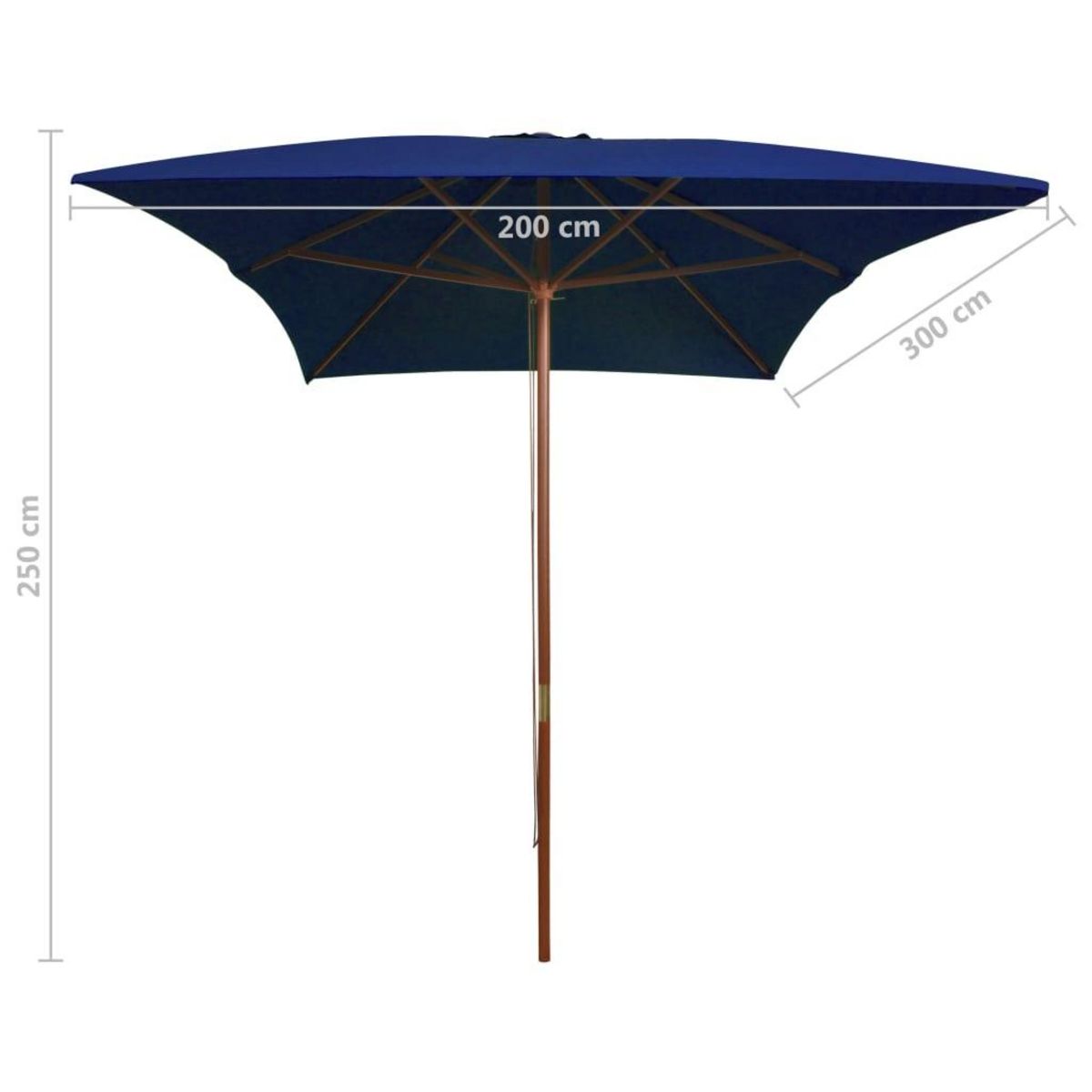 VIDAXL Parasol de jardin avec mat en bois bleu 200x300 cm