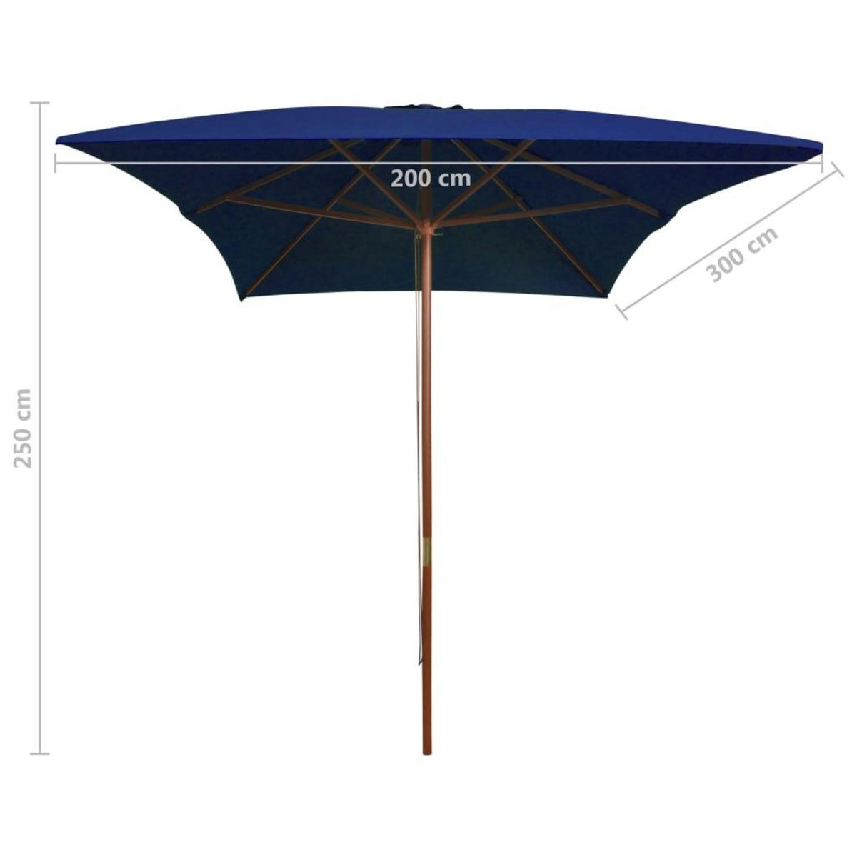 VIDAXL Parasol de jardin avec mat en bois bleu 200x300 cm