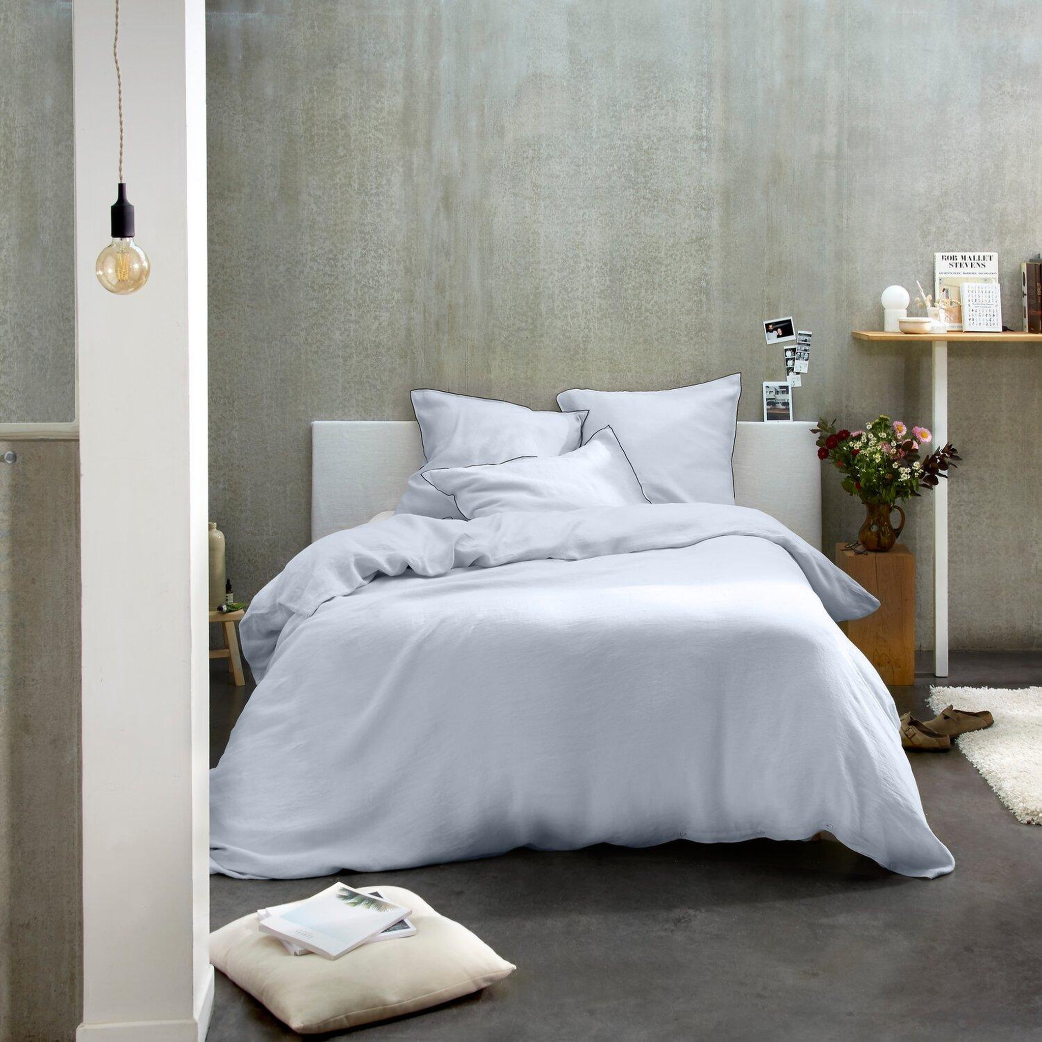Voir la diapositive 2 : BATON ROUGE Parure de housse de couette 100% lin lavé 160gsm