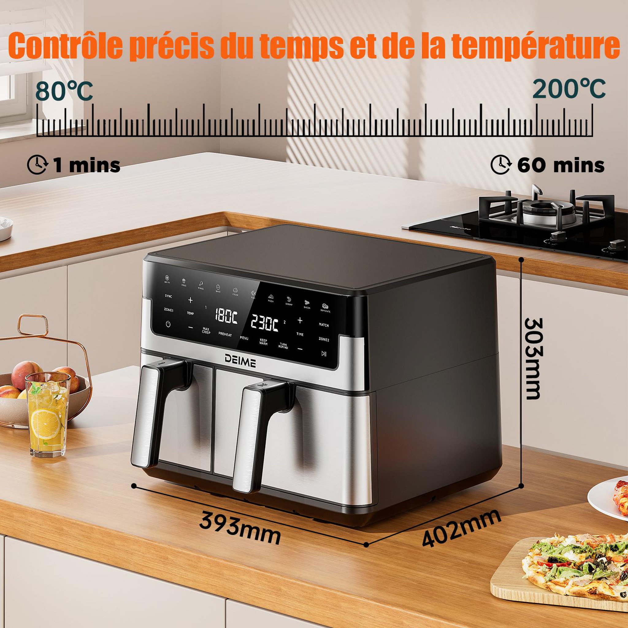 Voir la diapositive 2 : DEIME DEIME - Airfryer  10 l 2800 w 10 programmes avec fenêtre de cuisson – inox