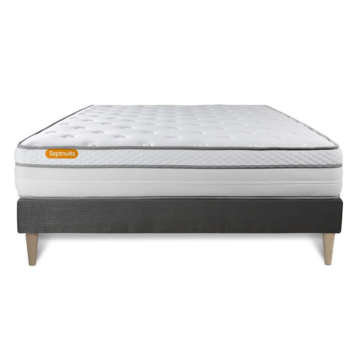 SEPTNUITS Matelas + sommier kit gris Memo Luxe Ressorts ensachés + mémoire de forme MAXI épaisseur