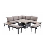 JARDIDECO Salon de jardin Lanza Taupe en aluminium - 7 places - Jardideco