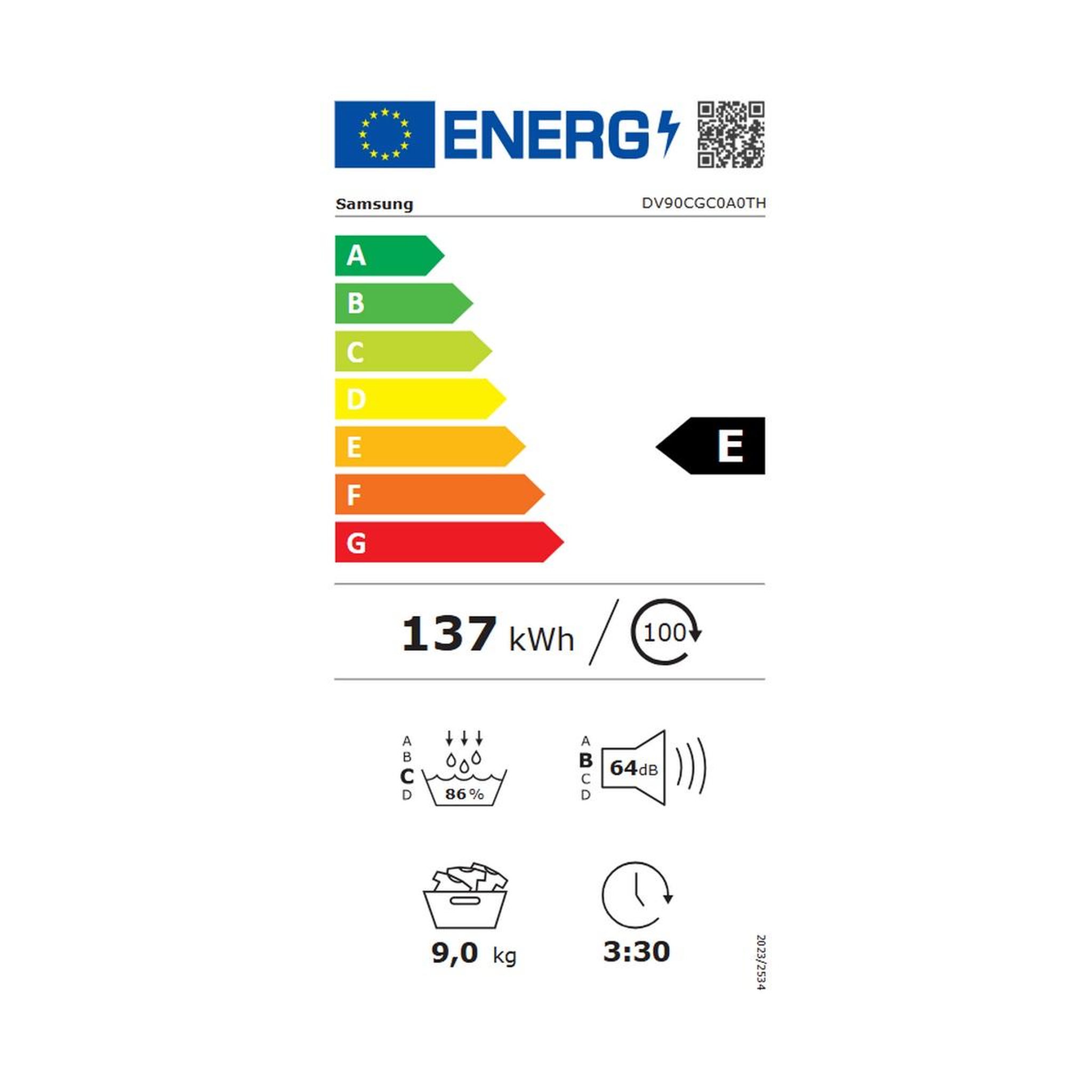 Voir la diapositive 2 : Samsung Sèche-linge pompe à chaleur 60cm 9kg blanc - dv90cgc0a0th