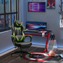 Voir la diapositive 2 : VINSETTO Vinsetto Fauteuil de bureau gamer style baquet racing - pivotant, inclinable - coussin lombaire, tétière, repose-pieds inclus - revêtement synthétique vert noir