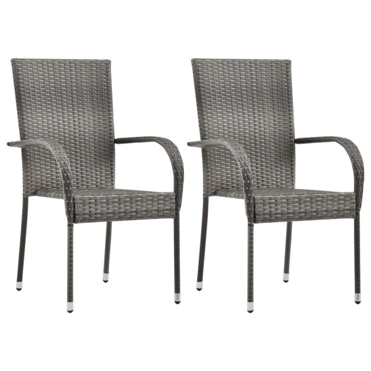 VIDAXL Chaises empilables d'exterieur lot de 2 Gris Resine tressee