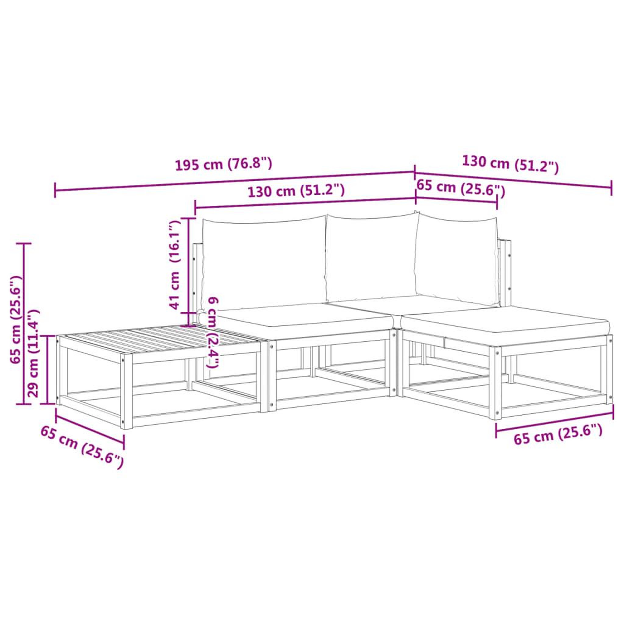 Voir la diapositive 6 : VIDAXL Salon de jardin avec coussins 4 pcs bois d'acacia massif