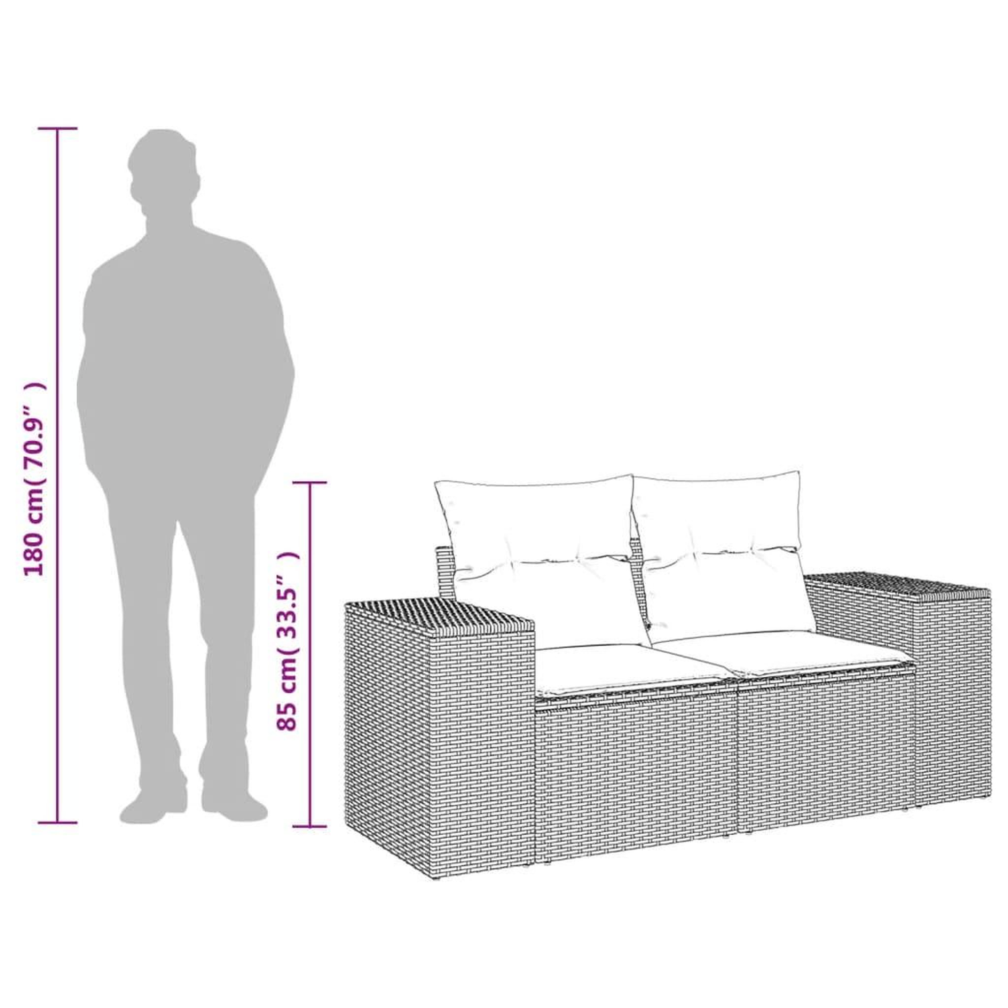 Voir la diapositive 6 : VIDAXL Canape de jardin avec coussins 2 places noir resine tressee