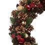 Voir la diapositive 2 : FEERIC LIGHT & CHRISTMAS Couronne de noël avec Houx et étoiles à suspendre en bois et polystyrène - Diamètre 50 cm - Rouge, Vert et Marron