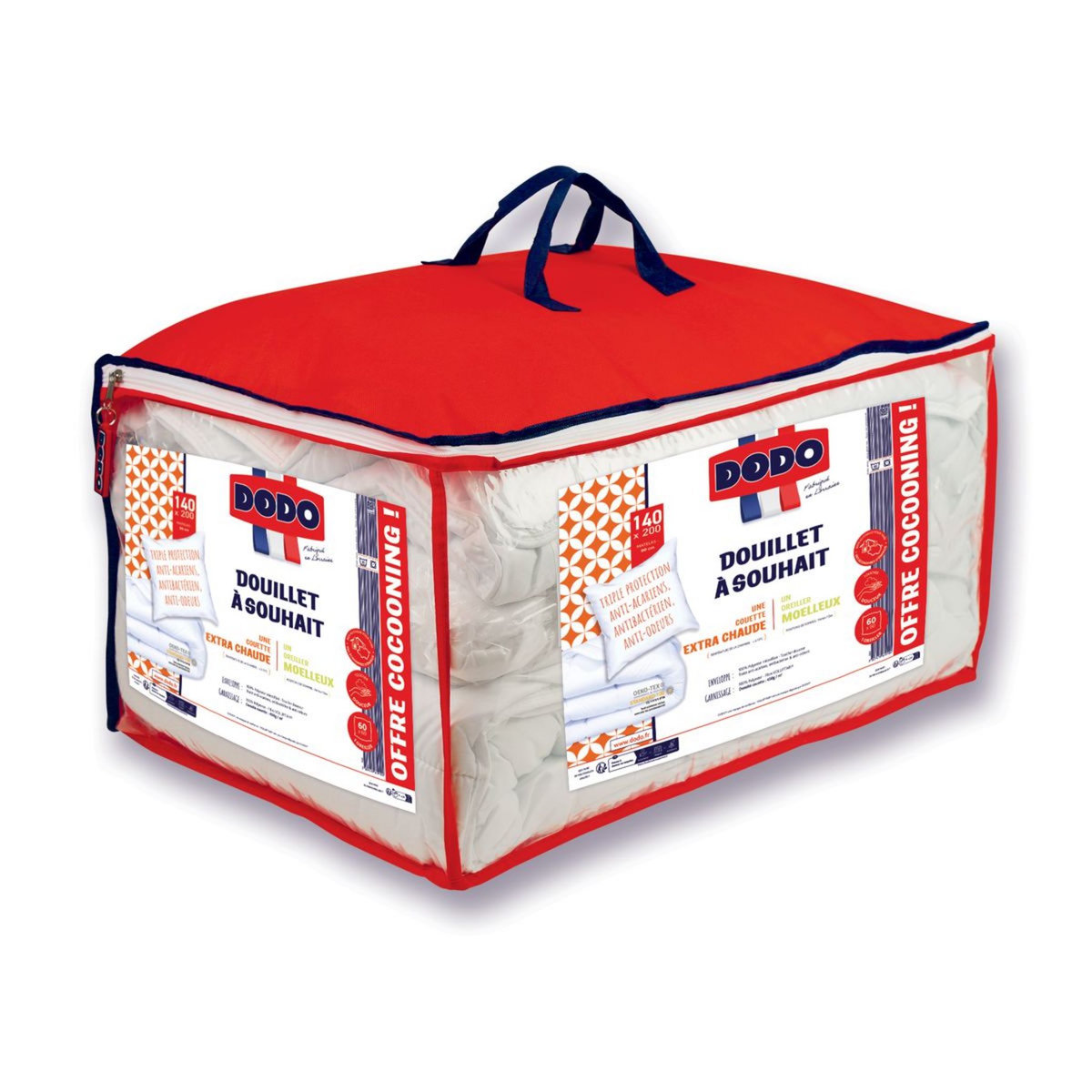 DODO Pack couette extra chaude 450 g/m² + oreiller(s) moelleux Anti acariens DOUILLET A SOUHAIT
