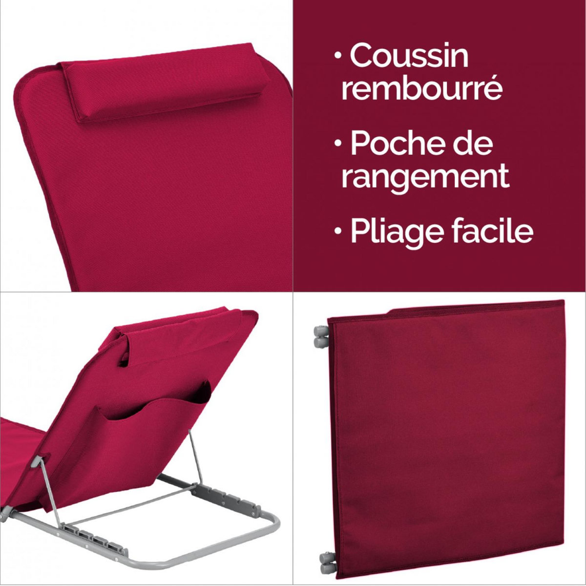 LINXOR Matelas, transat, tapis de plage avec dossier inclinable et sac de transport