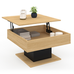 ID MARKET Table basse plateau relevable EDEN carrée bois et noir