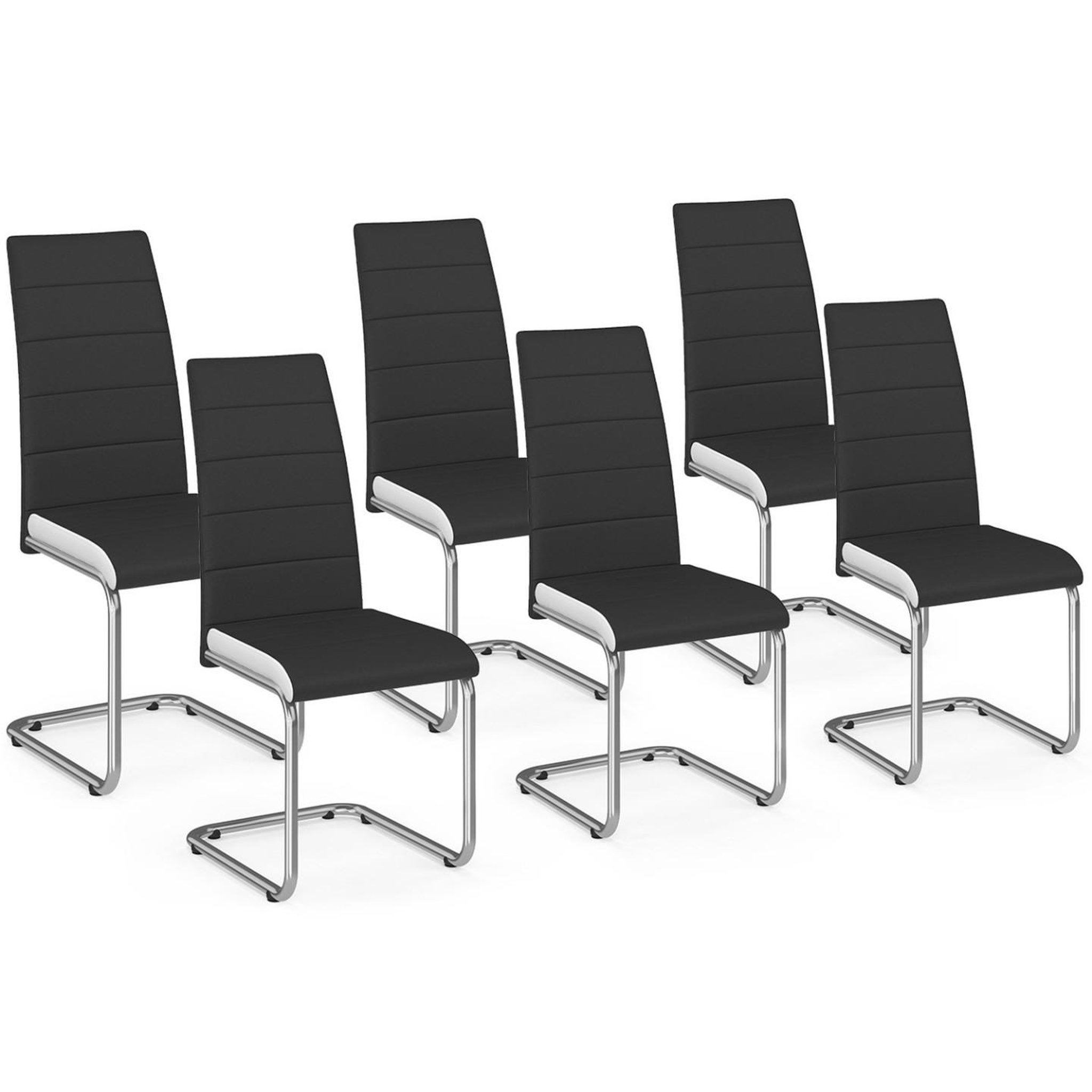 ID MARKET Lot de 6 chaises mia noires liseré blanc pour salle à manger