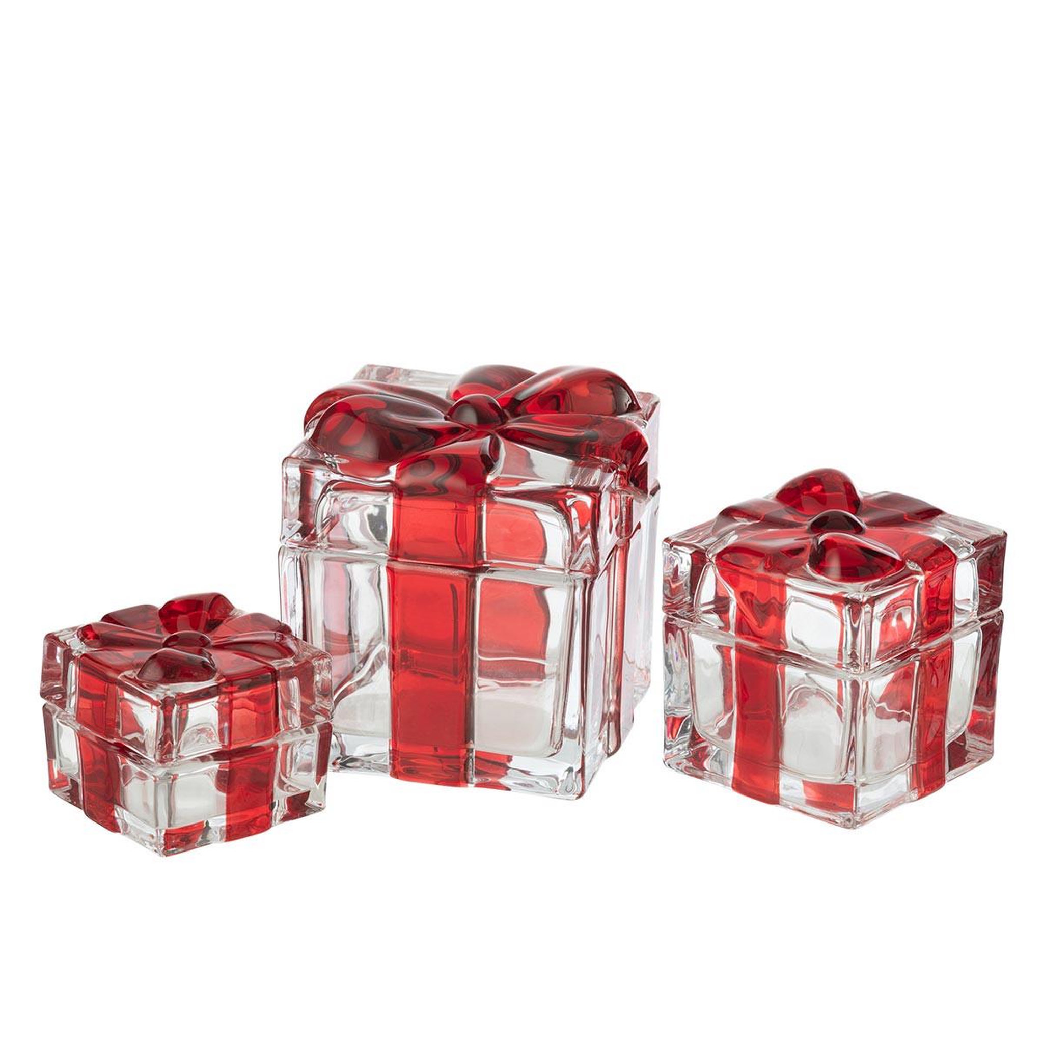 Voir la diapositive 3 : J-LINE Bonbonnière en verre  cadeau  11cm rouge
