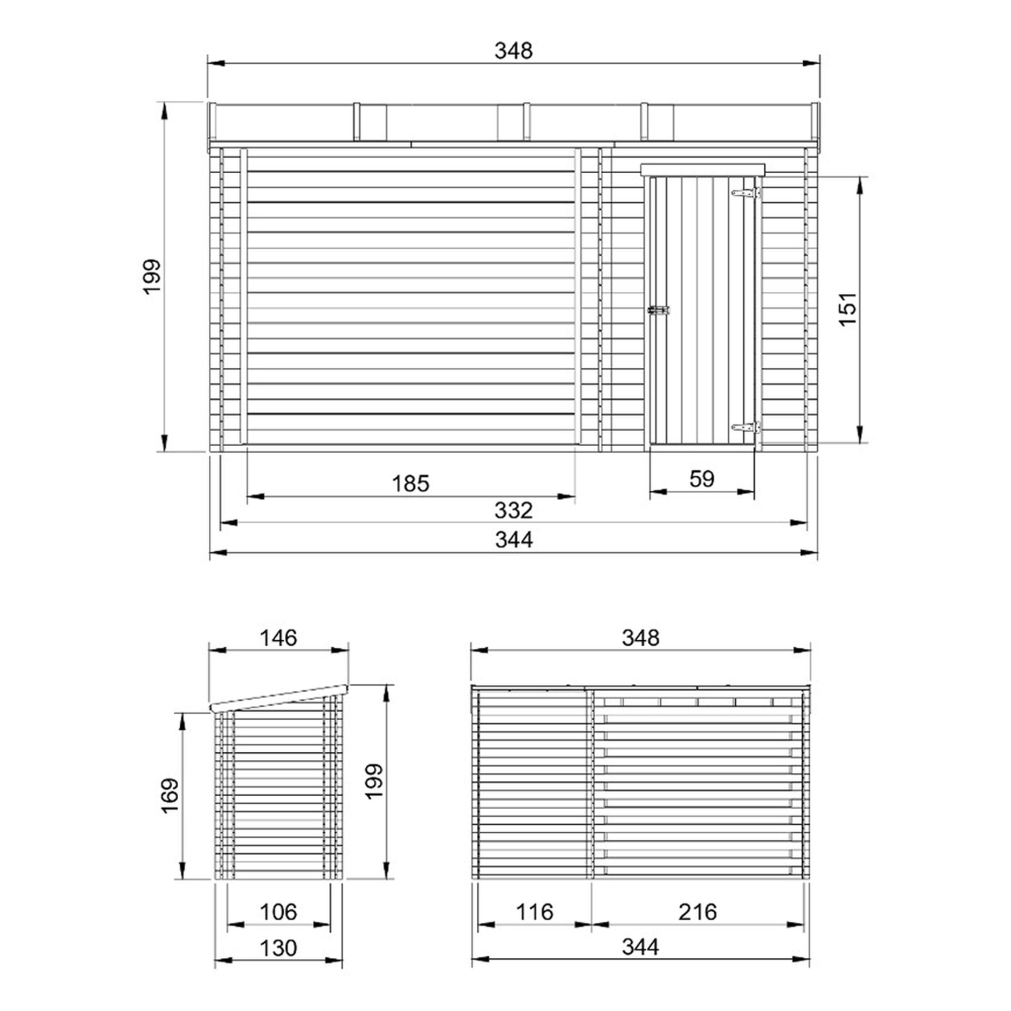 Voir la diapositive 5 : TIMBELA Abri de jardin, Bucher, Abri conteneur - Cabane de jardin avec Toit plat 2,54 m2+1,1 m2 M205