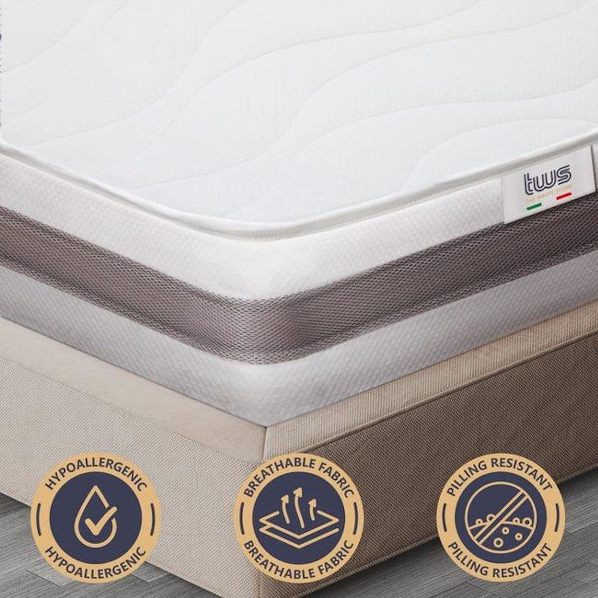 THE WHITE STONE Matelas 80 x 190 en Waterfoam Hypoallergénique | Hauteur 25 cm | Rembourrage en ouate et revêtement en tissu 3D respirant, anti-acarien et antifongique | Fabriqué en Italie
