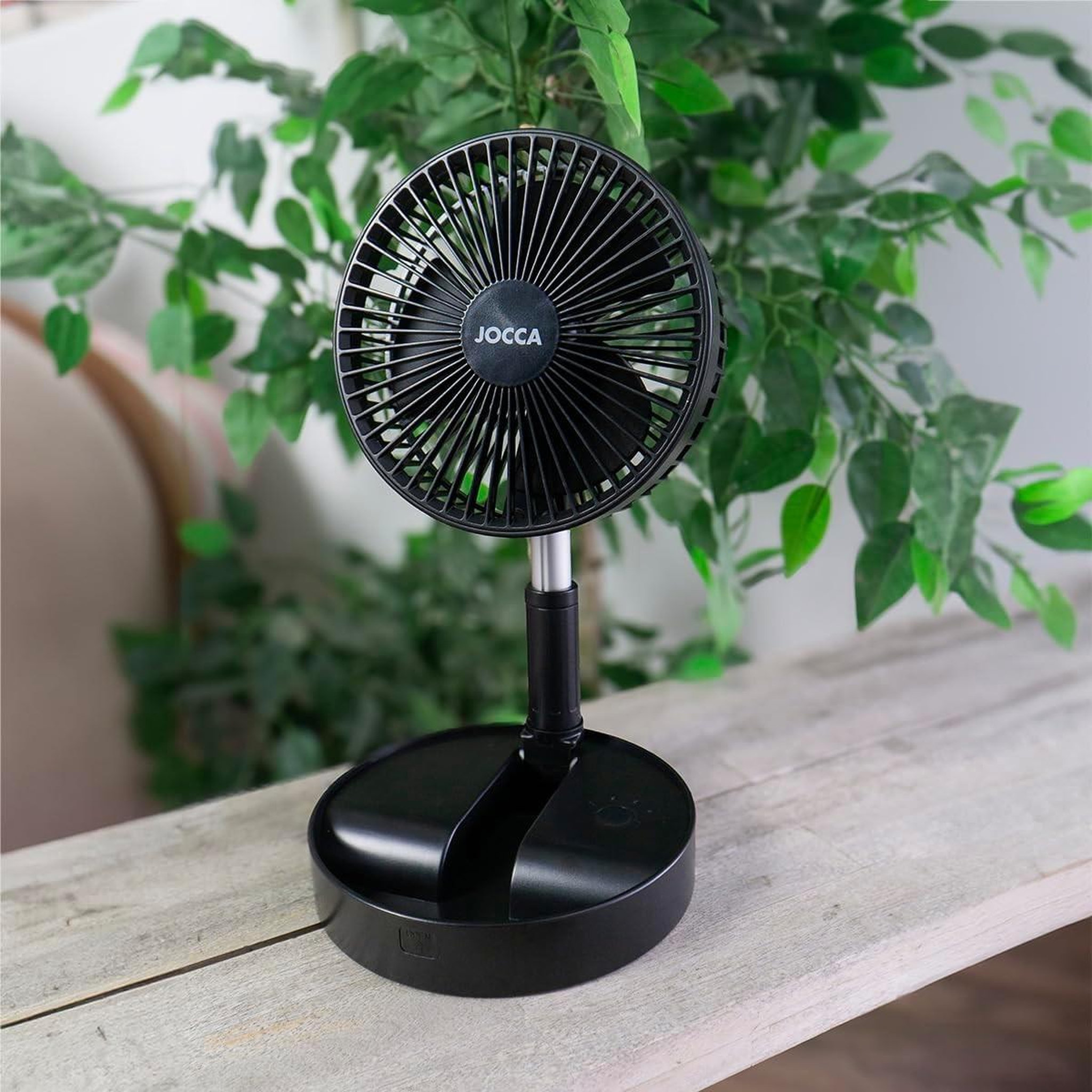 Voir la diapositive 6 : Jocca Ventilateur à Batterie Sans fil Silencieux USB NOIR  Pied Pliable & Télescopique Télécommande Autonomie 24h Jocca
