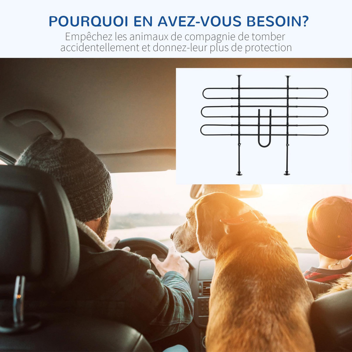 PAWHUT Grille de séparation extensible voiture barrière de sécurité barre réglable pour chien acier noir